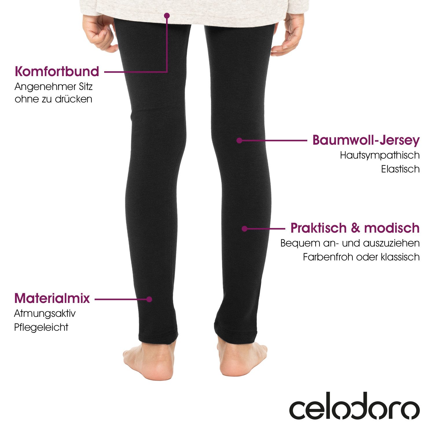 celodoro Leggings Kinder Leggings, stretchige Jersey Hose aus Baumwolle