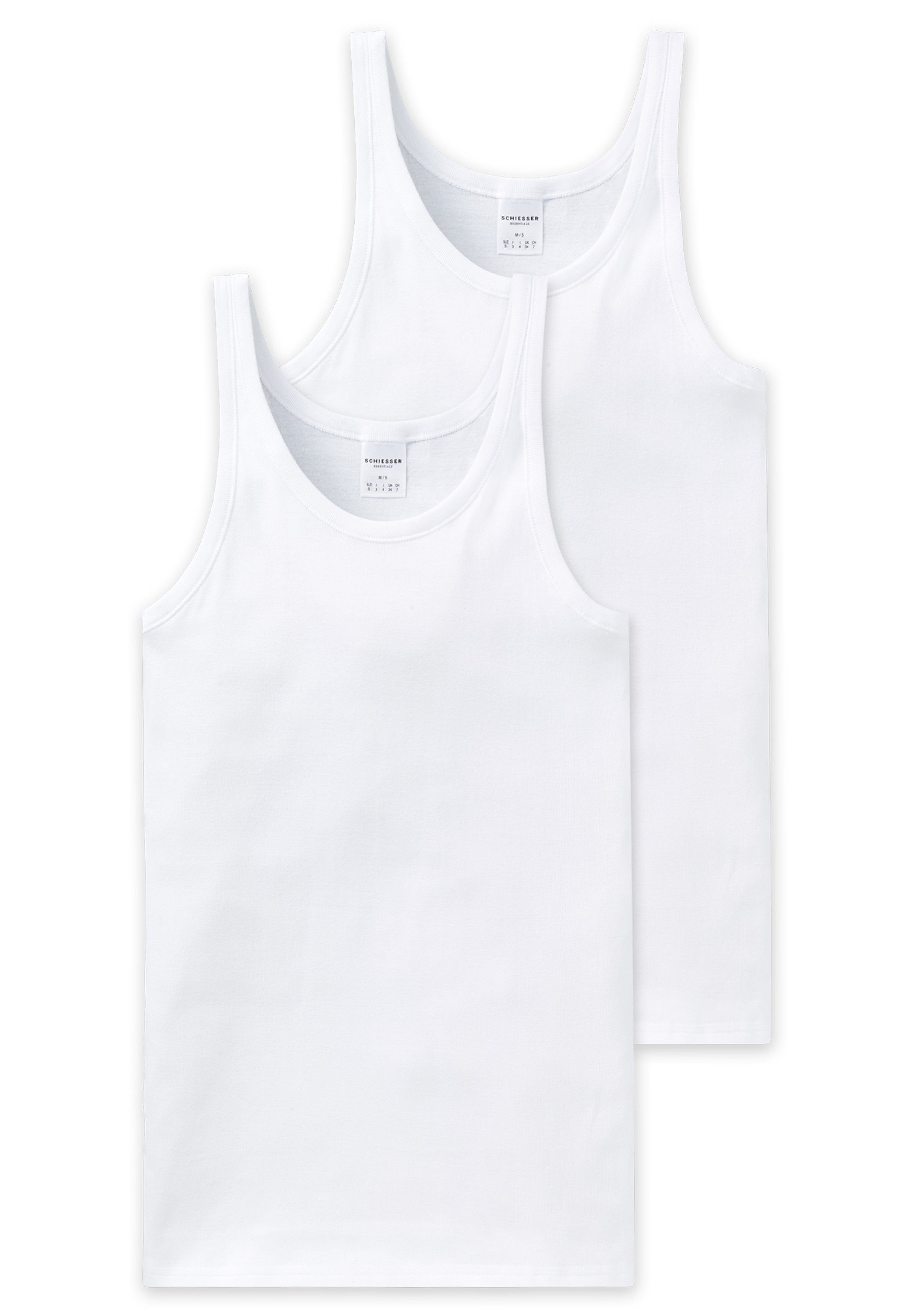 Schiesser Unterhemd 2er Pack Cotton Essentials Feinripp (Spar-Set, 2-St) Unterhemd - Baumwolle - Strapazierfähig Weiß
