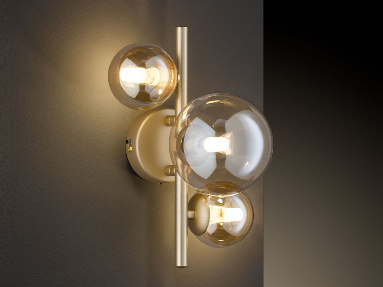 LED matt, Höhe Bubble Gold wechselbar, LED Warmweiß, 28cm WOFI Lampe / Wandleuchte, Glas-kugel, matt 4x Gold innen, ausgefallene Amberfarben