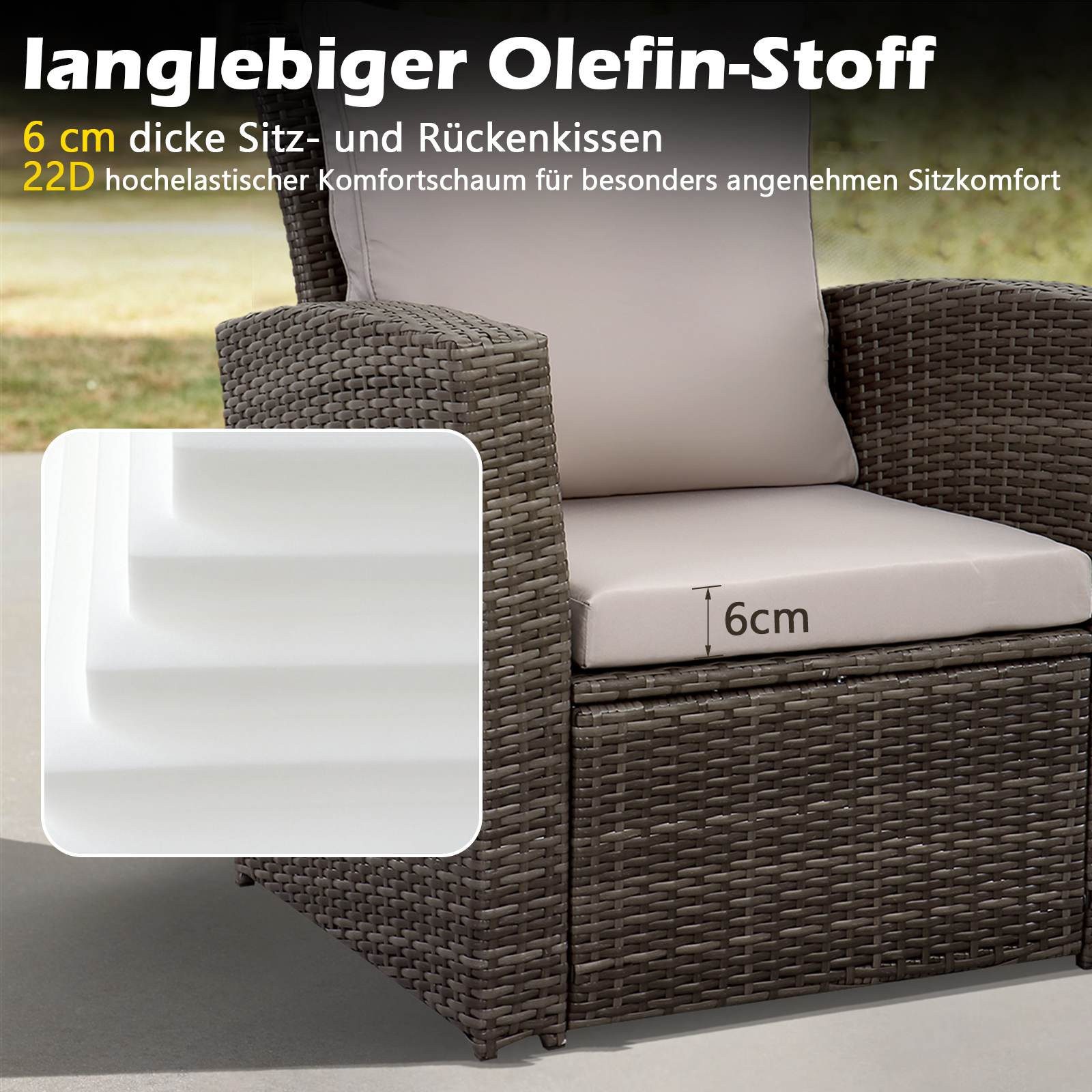 MeXo Gartenlounge-Set Balkonmöbel Set, (Handgefertigte Polyrattan Lounge, 4-tlg., Gartenmöbel Set wetterfest & UV-beständig), für 4 Personen