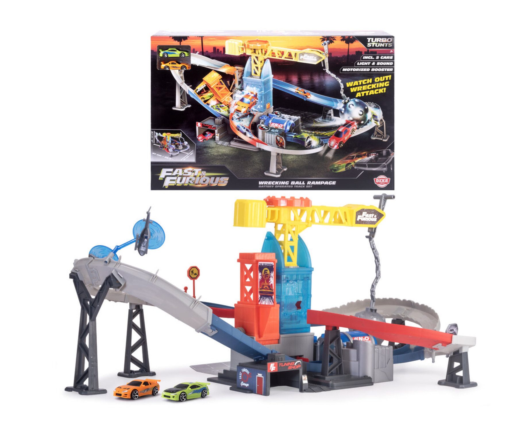 Dickie Toys Autorennbahn Fast & Furious Wrecking Ball Rampage, mit Licht und Sound