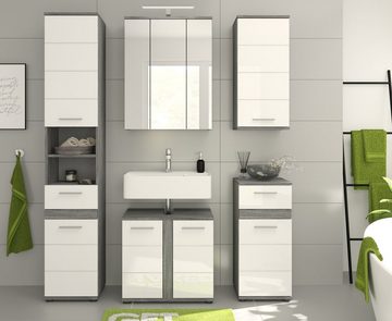 xonox.home Badezimmerspiegelschrank Blake (Badschrank in grau Rauchsilber, BxH 60 x 77 cm) 3-türig 3D