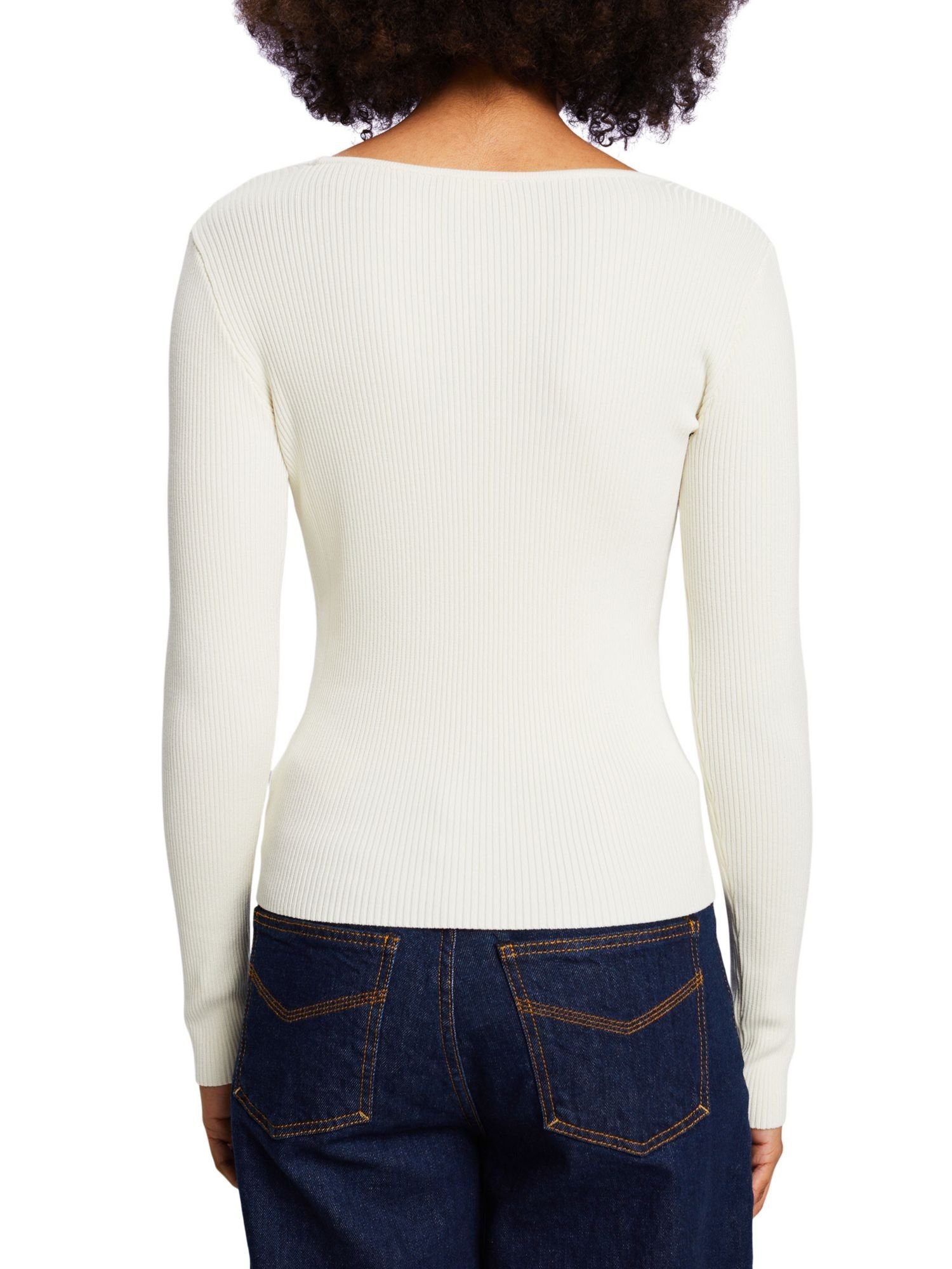 Esprit Collection V-Ausschnitt-Pullover Rippstrick-Pullover ICE mit V-Ausschnitt