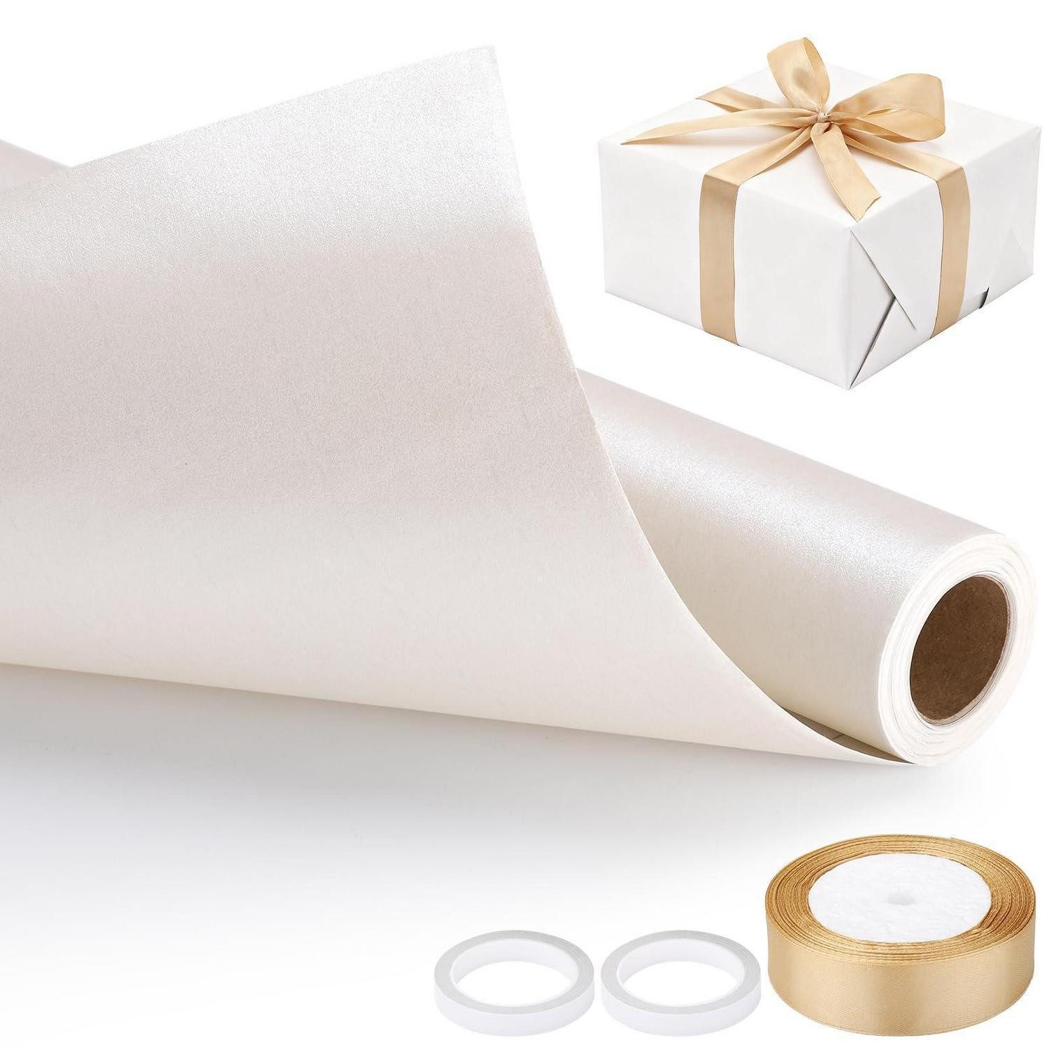 LuxusKollektion Geschenkpapier Geschenkpapier Rollen-Set cremeweiß 43x10m mit Band, (1St)