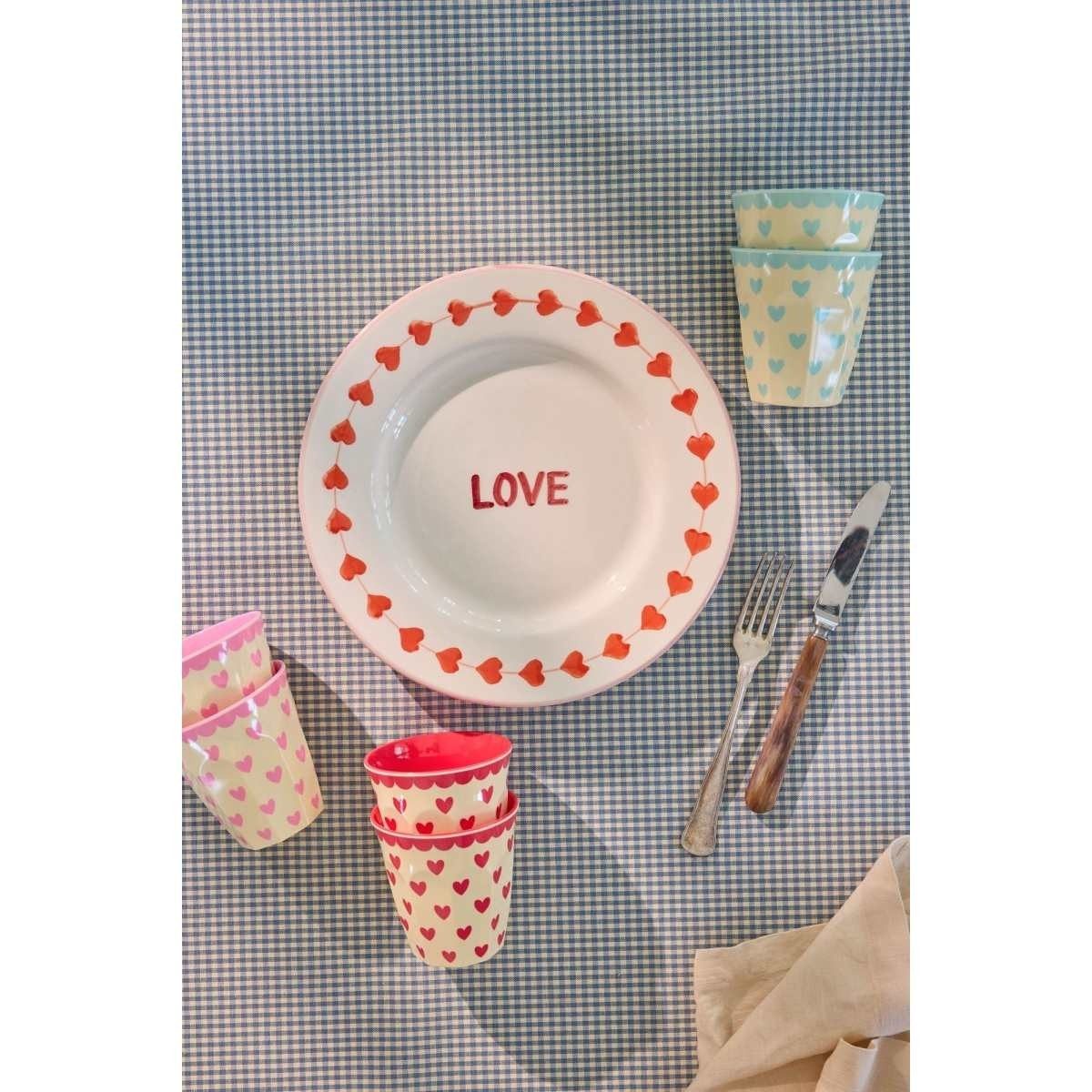 rice Becher Melaminbecher Set mit Herzdesign 250 ml 6er Set 9 cm hoch