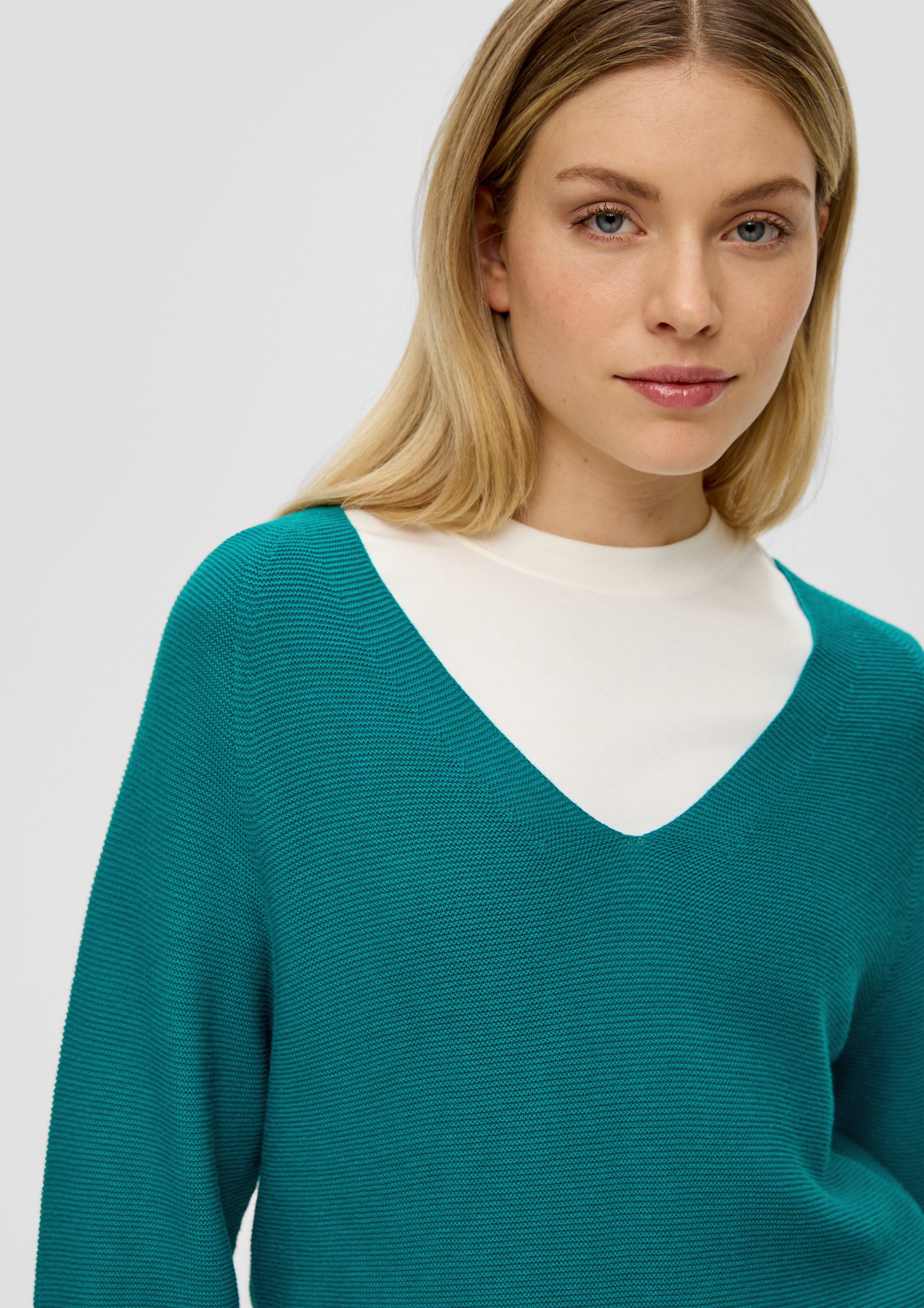 s.Oliver Longpullover Strickpullover Pullover mit V-Ausschnitt