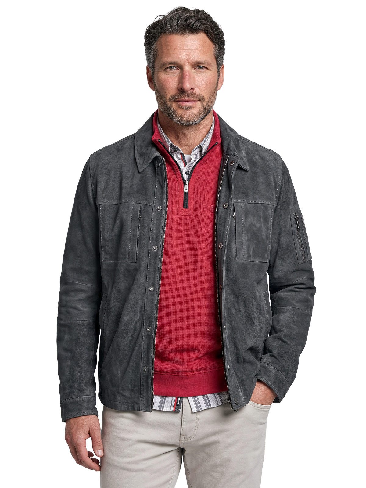Engbers Lederjacke Herren Lammlederjacke mit verdeckter Knopfleiste, Marineblau