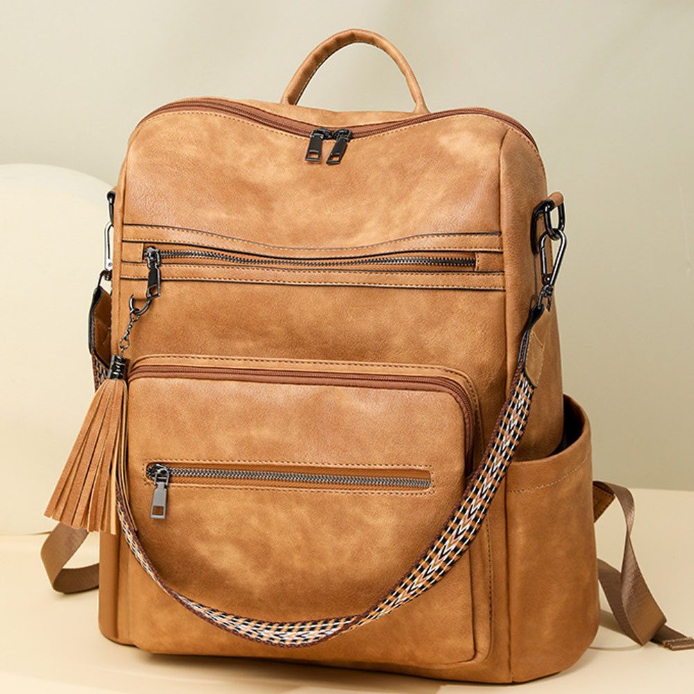 MOPUEA Rucksack Damen-Lederrucksack mit Geldbörse, Rucksack für den täglichen Gebrauch (Modern Schultaschen Handgepäck Reiserucksack Travel Backpack, 2-tlg., Da – Bild 4 von 4