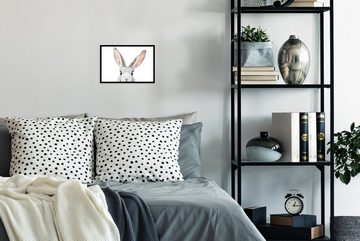 MuchoWow Poster Kaninchen - Tiere - Natur - Weiß, (1 St), Gerahmtes Poster, Wanddeko, Bilder, Wandposter, Schwarzem Bilderrahmen