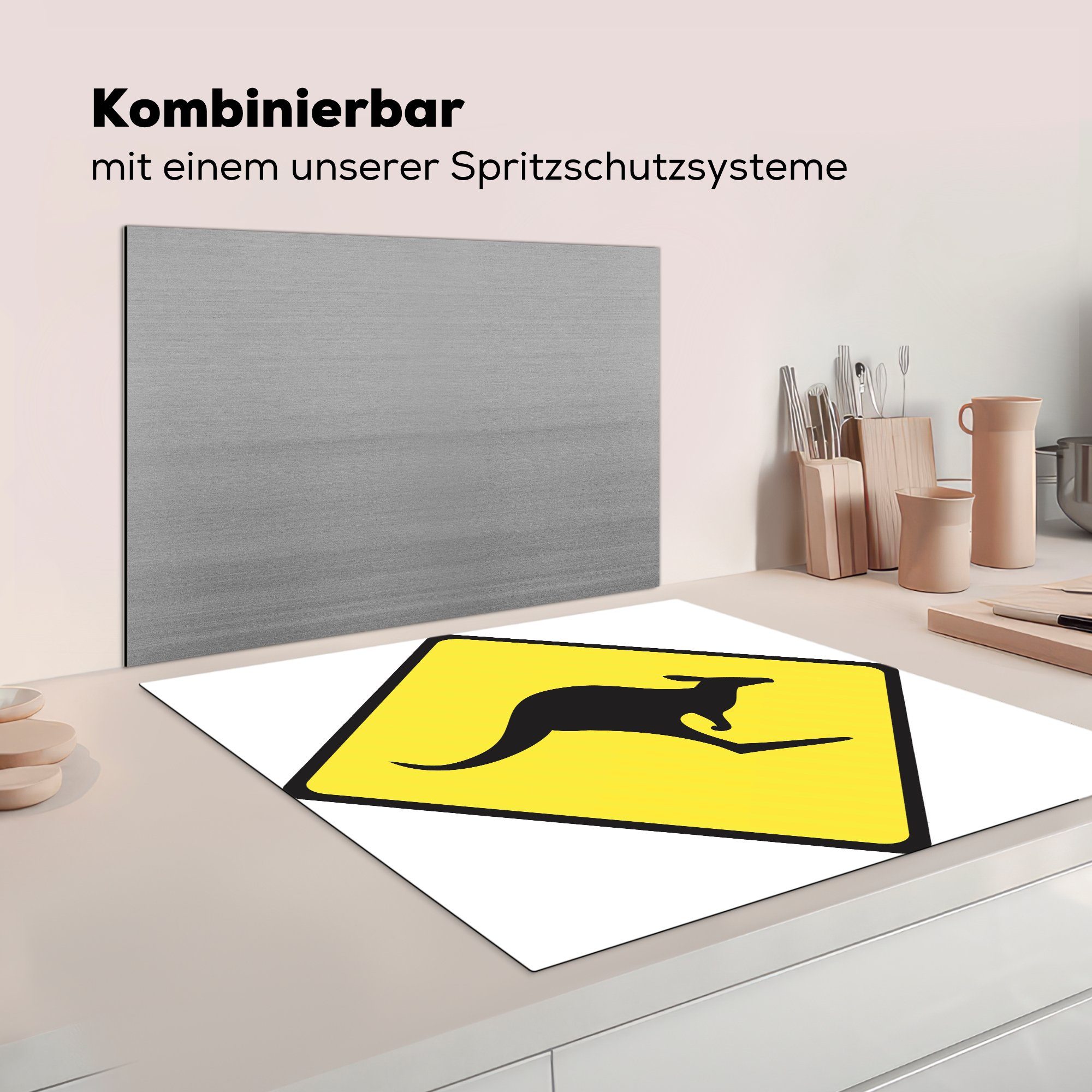 Warnschild Arbeitsplatte - 78x78 cm, Vinyl, tlg), für Weiß, (1 küche MuchoWow Känguru Ceranfeldabdeckung, Herdblende-/Abdeckplatte -