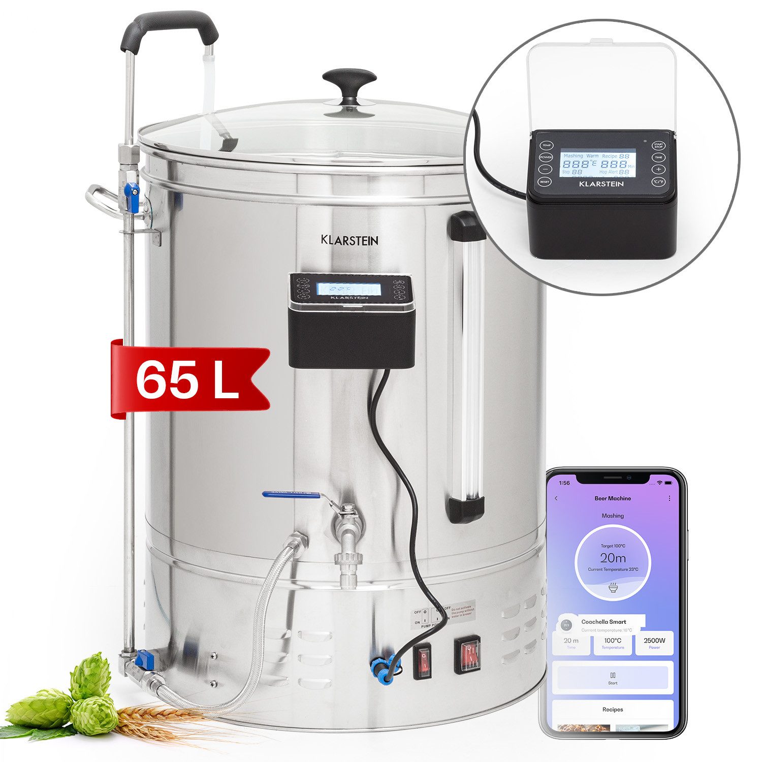 Klarstein Bierzapfanlage Brauheld Smart, Bierzapfanlage Zapfanlage 65 L 2500W Edelstahl LCD