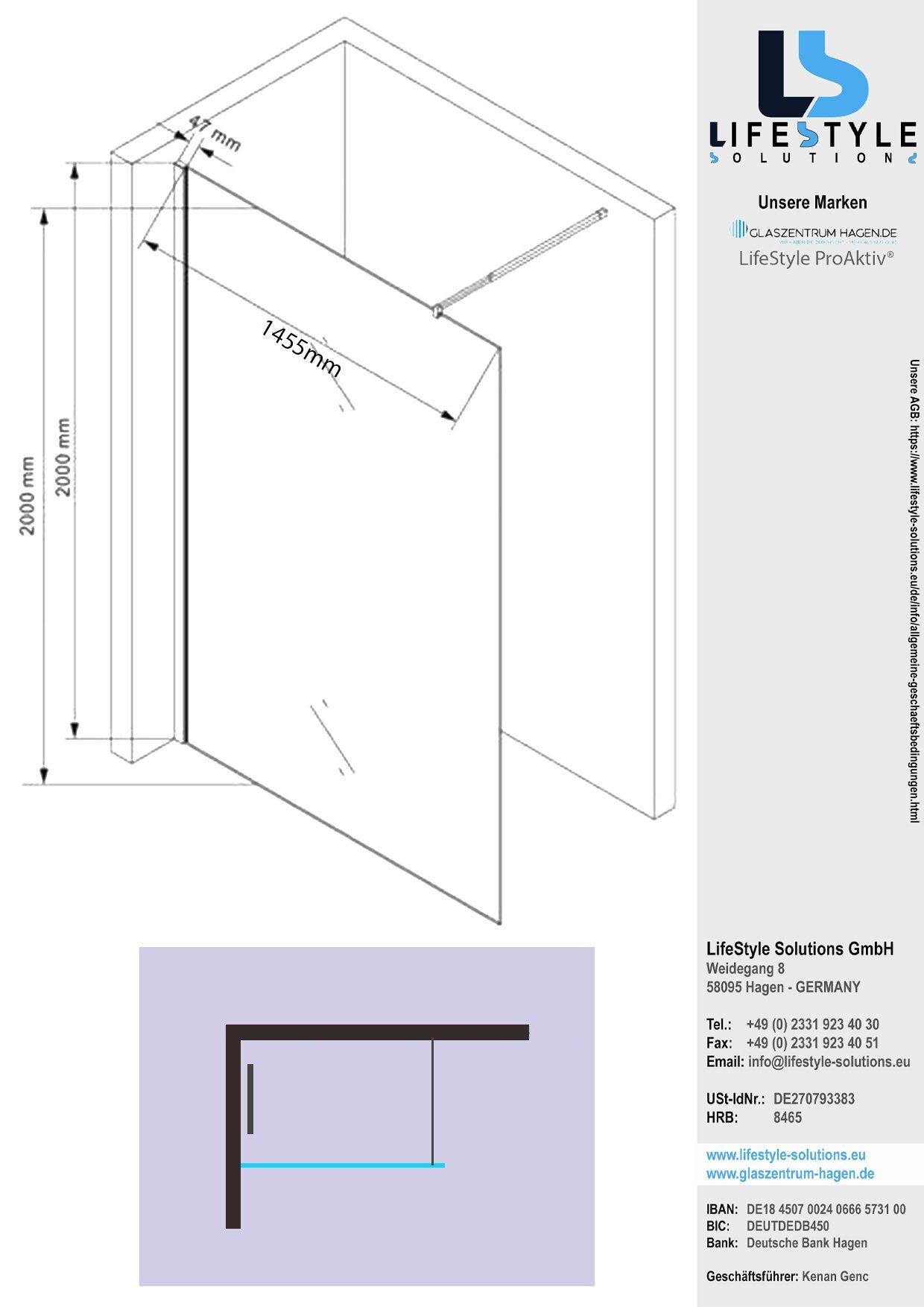 Thumbnail - Glaszentrum Hagen Walk-in-Dusche Glaszentrum Hagen 150x200cm Jade-B Duschwand - Dusche - Duschabtrennun