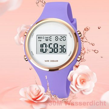 findtime Damen Digitale Armband Frauen Kinder Mädchen Multifonktion Smartwatch, Digital Silikon Armband mit Licht Alarm Stoppuhr