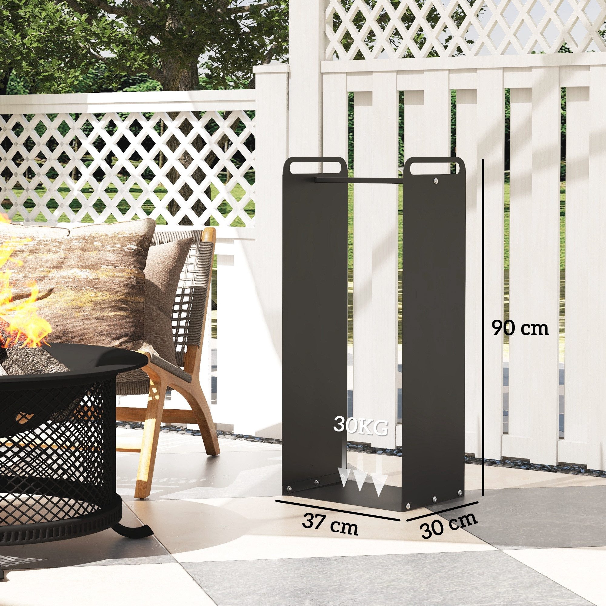 Outsunny Kaminholzregal Brennholzregal mit Griffe, Feuerholzregal für Outdoor, Indoor, Stahl, BxTxH:37x30x90 cm, (Feuerholzregal, 1-St., Brennholzregal), für Outdoor, Indoor, bis 30 kg, Stahl, Schwarz