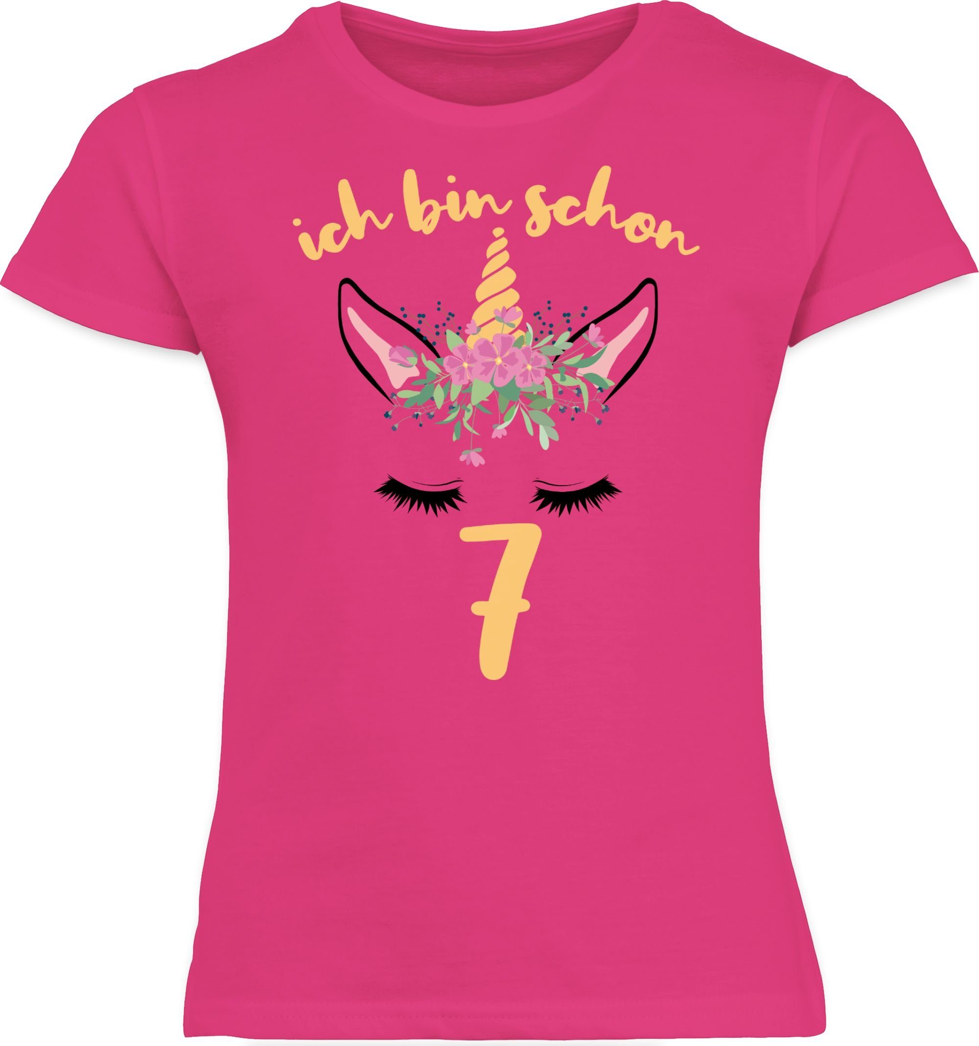 7. schon T-Shirt 1 Einhorn Fuchsia bin sieben - Geburtstag Ich Shirtracer