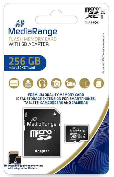 Mediarange Mediarange Micro SDXC Karte 256GB Speicherkarte UHS-1 Class 10 Speicherkarte