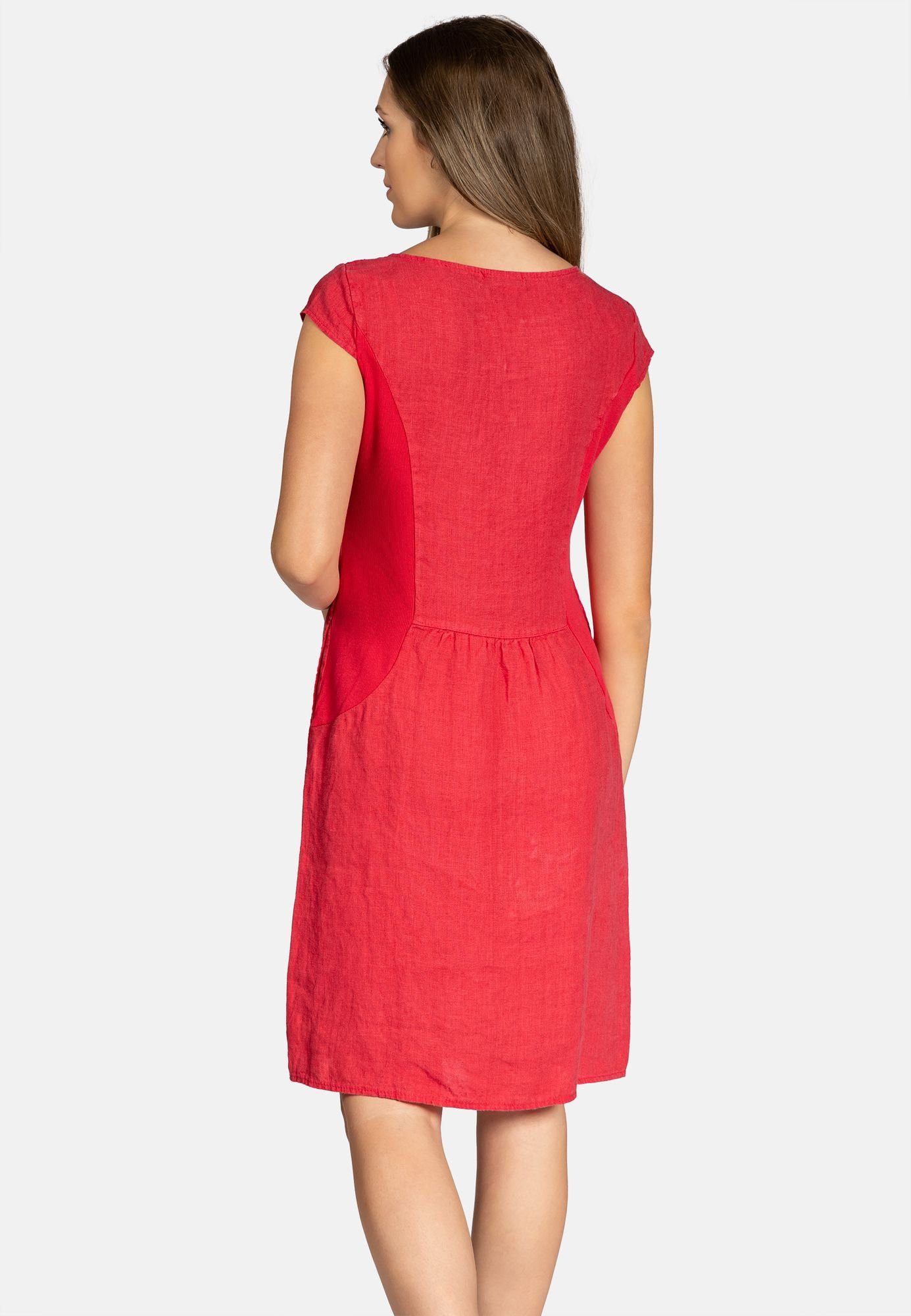 Caspar Sommerkleid SKL042 Damen Sommer Leinenkleid mit dezentem Spitzeneinsatz Luftig leicht, figurumspielende Form, mit seitlichem Jersey-Einsatz