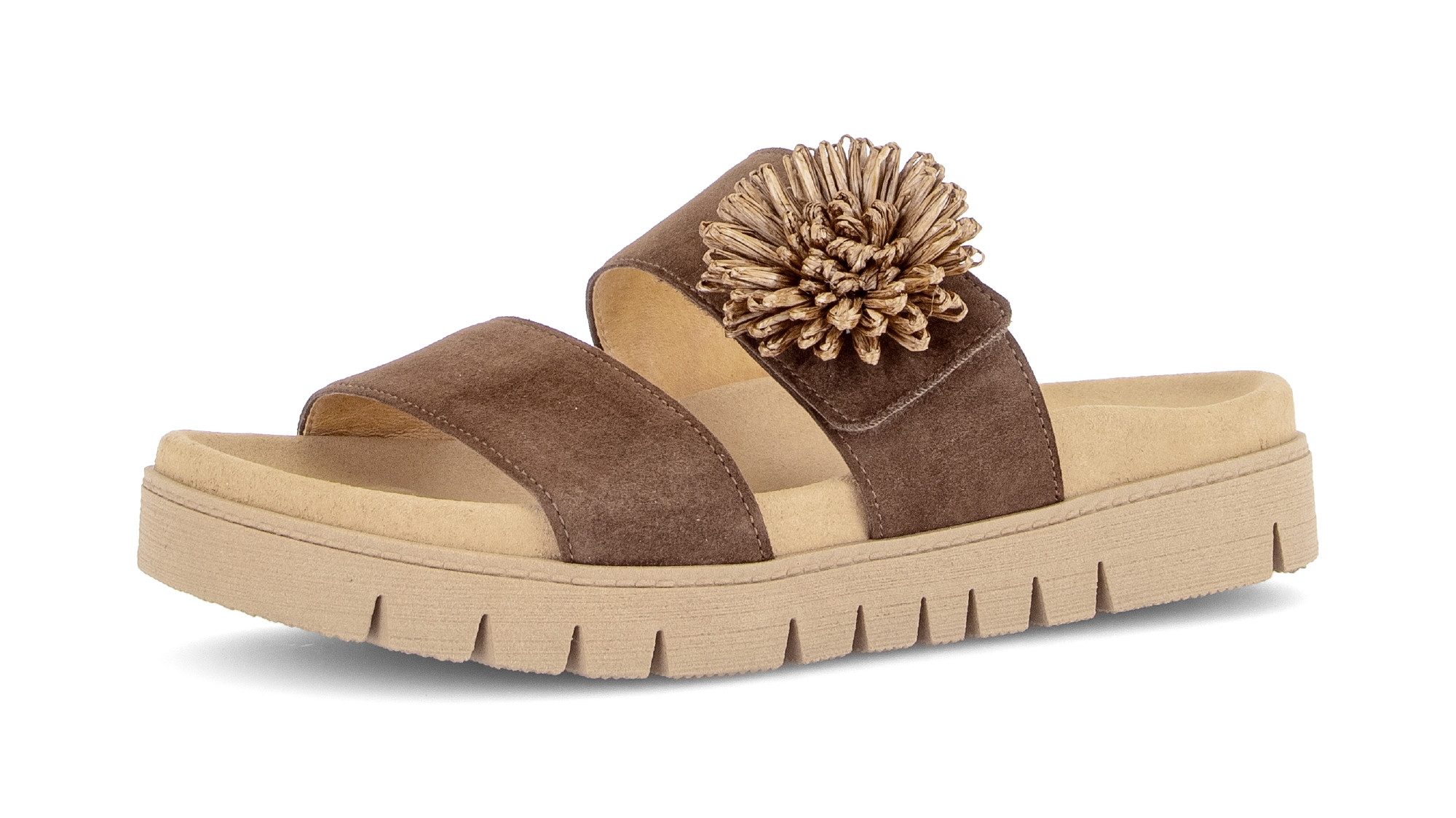 Gabor Pantolette Plateau, Sommerschuh, Schlupfschuh mit Bast-Zierblüte