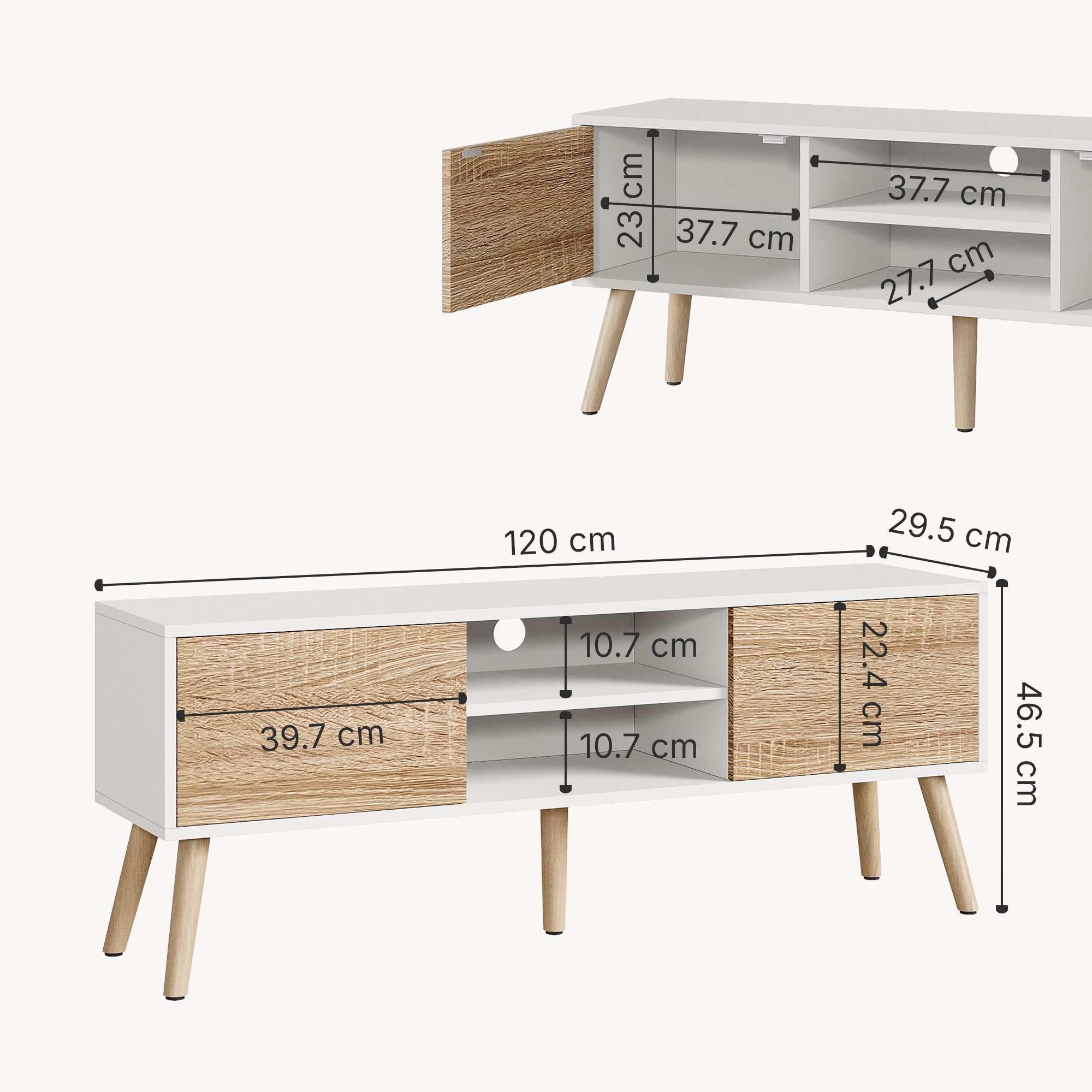 en.casa Lowboard, »Eskilstuna« Fernsehtisch 120x29,5x46,5cm Weiß / Eiche