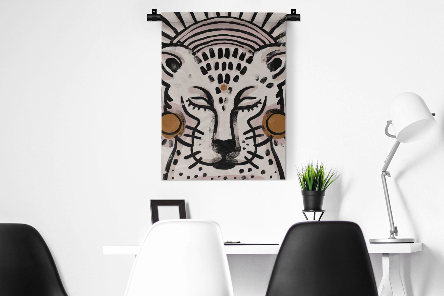 Wanddekoobjekt Tapisserie, Gemälde, für Wohnzimmer, an Schlafzimmer Deko der - - Wand, Tiger MuchoWow Weiß Tiere -