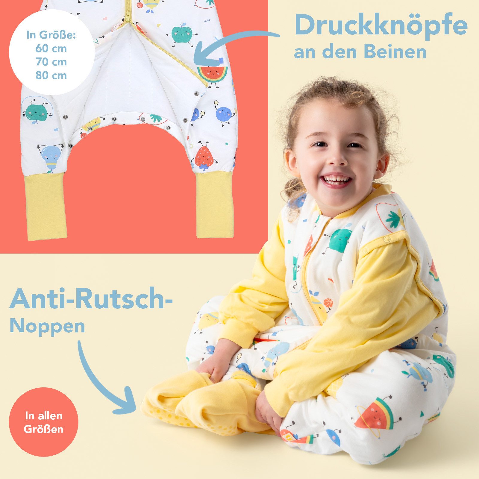 Schlummersack Kinderschlafsack Schlafsack mit Füßen und umklappbaren Bündchen, 1.0 Tog OEKO-TEX