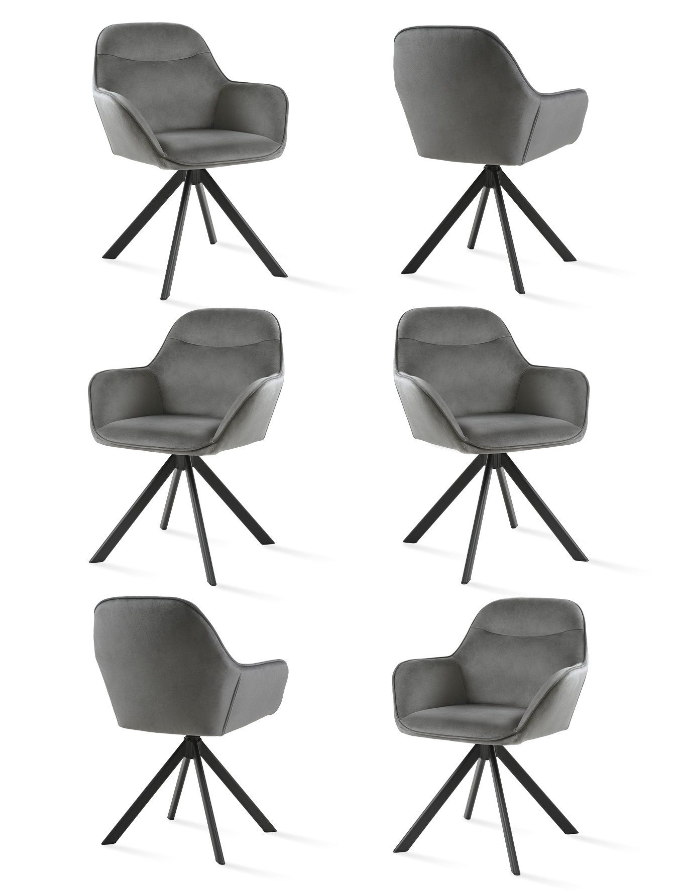 SHINEDEER Polsterstuhl (Set, 6 St), Esszimmerstuhl mit Armlehnen, Samtbezug und 360° Drehfunktion