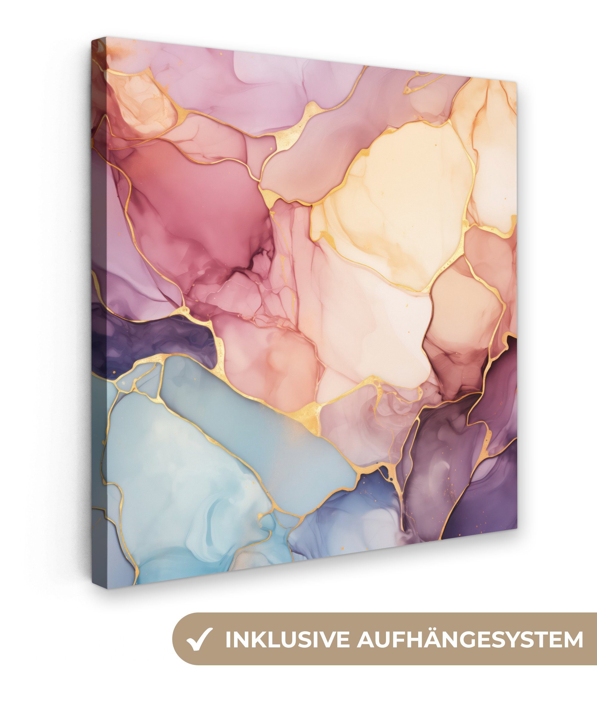 OneMillionCanvasses® Leinwandbild Marmor - Farbenfroh, (1 St), Leinwand Bilder für Wohnzimmer Schlafzimmer, 20x20 cm