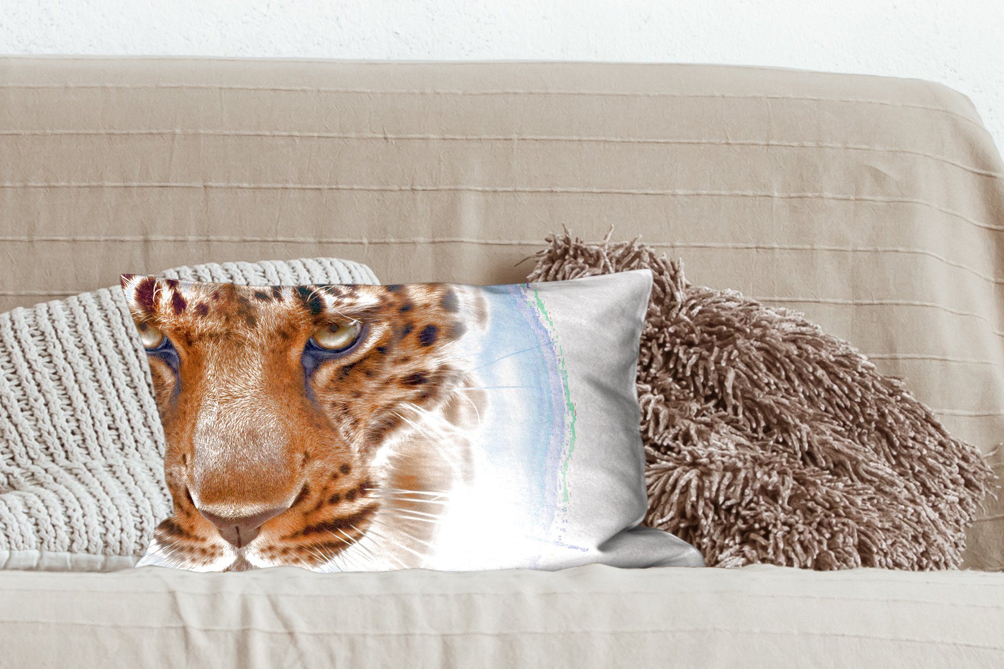 - MuchoWow Schlafzimmer - Pelz Leopard Weiß, Zierkissen, Dekoration, Dekokissen Wohzimmer Füllung, Dekokissen mit