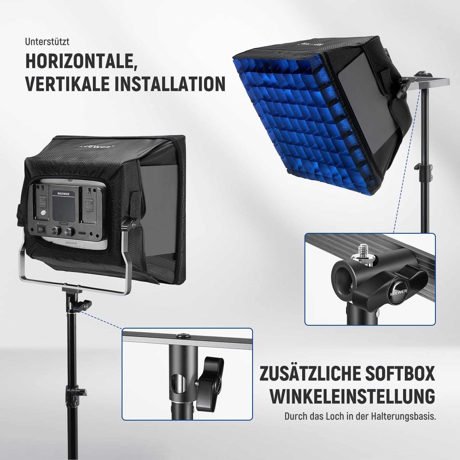 Neewer Softbox NS4S Softbox Diffusor für NL660 RGB660 PRO II LED Video Lichtpaneel, mit Gitter Tasche Verdunkelungshaube, für Aufnahmen Studio