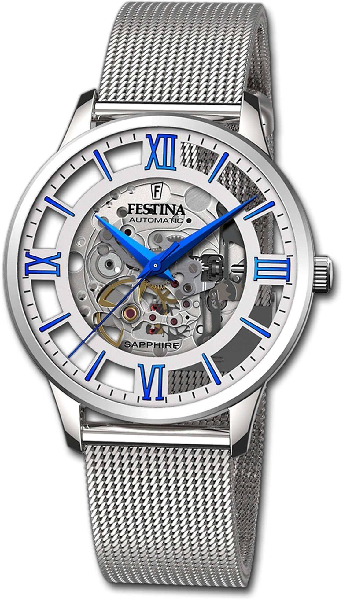 Festina Quarzuhr Festina Edelstahl Herrenuhr, Herrenuhr Edelstahlarmband  silber, rund, groß (ca. 42mm)