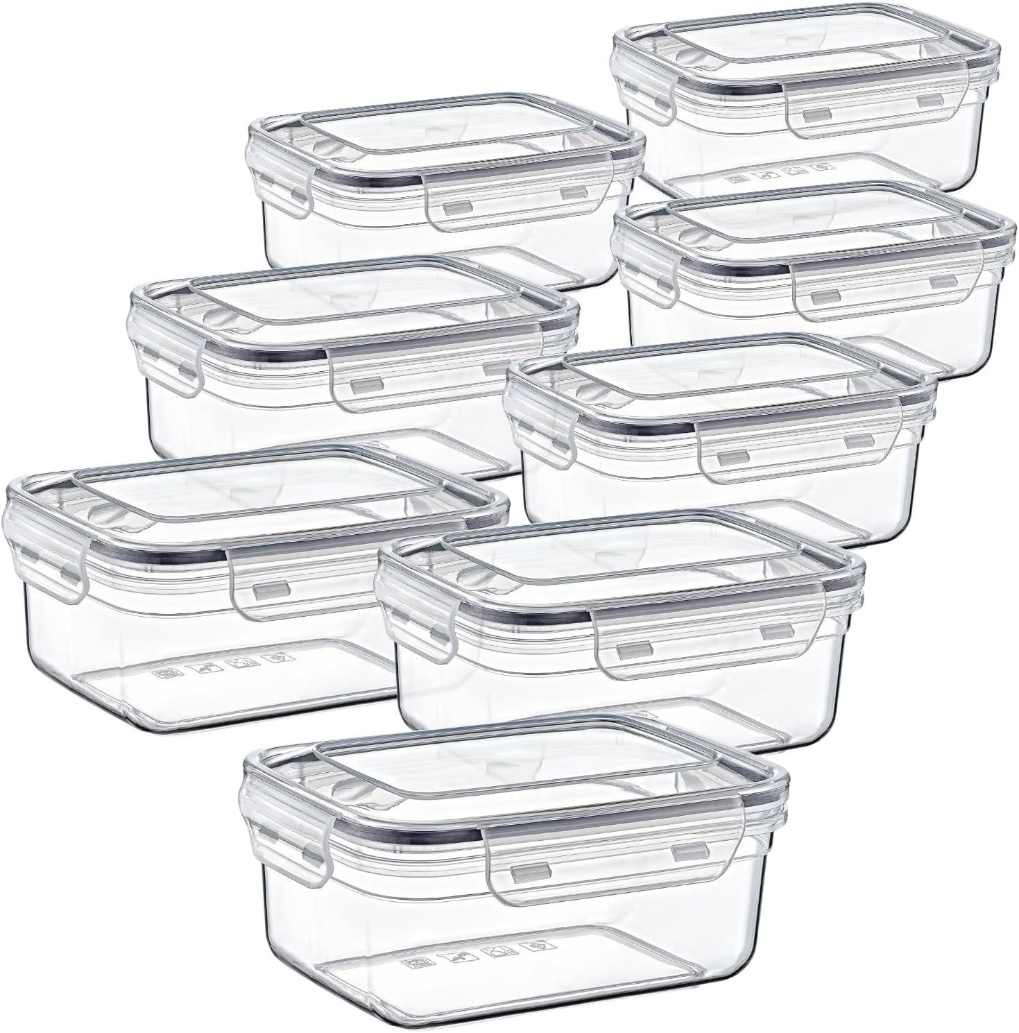 Centi Frischhaltedose Gefrierdose mit Deckel 0,8L, Kunststoff, (8er-Set), mit Clipverschluss