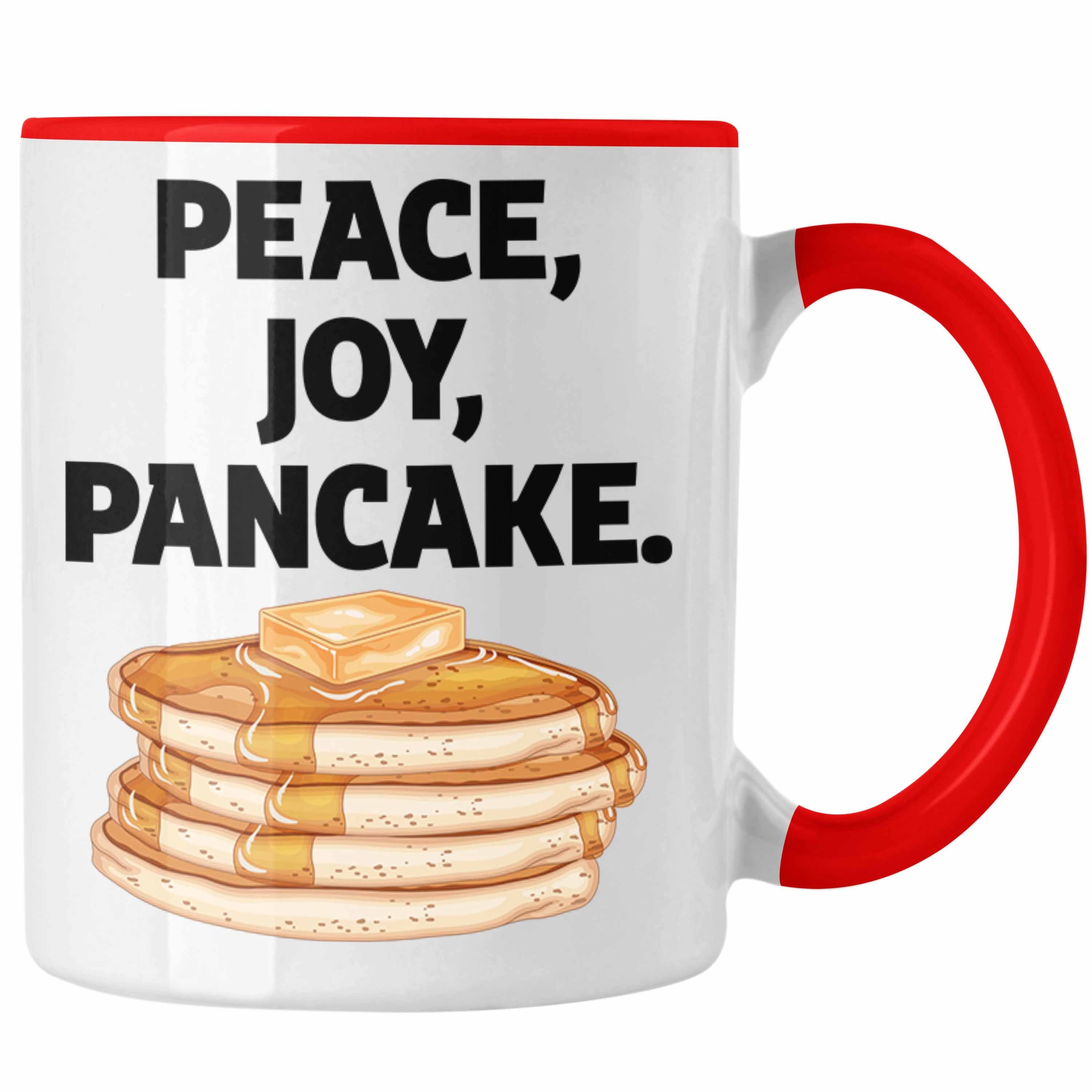 Trendation Tasse Peace Joy Pancake Tasse Geschenk Kaffee-Becher Pfannkuchen Eierkuchen Rot