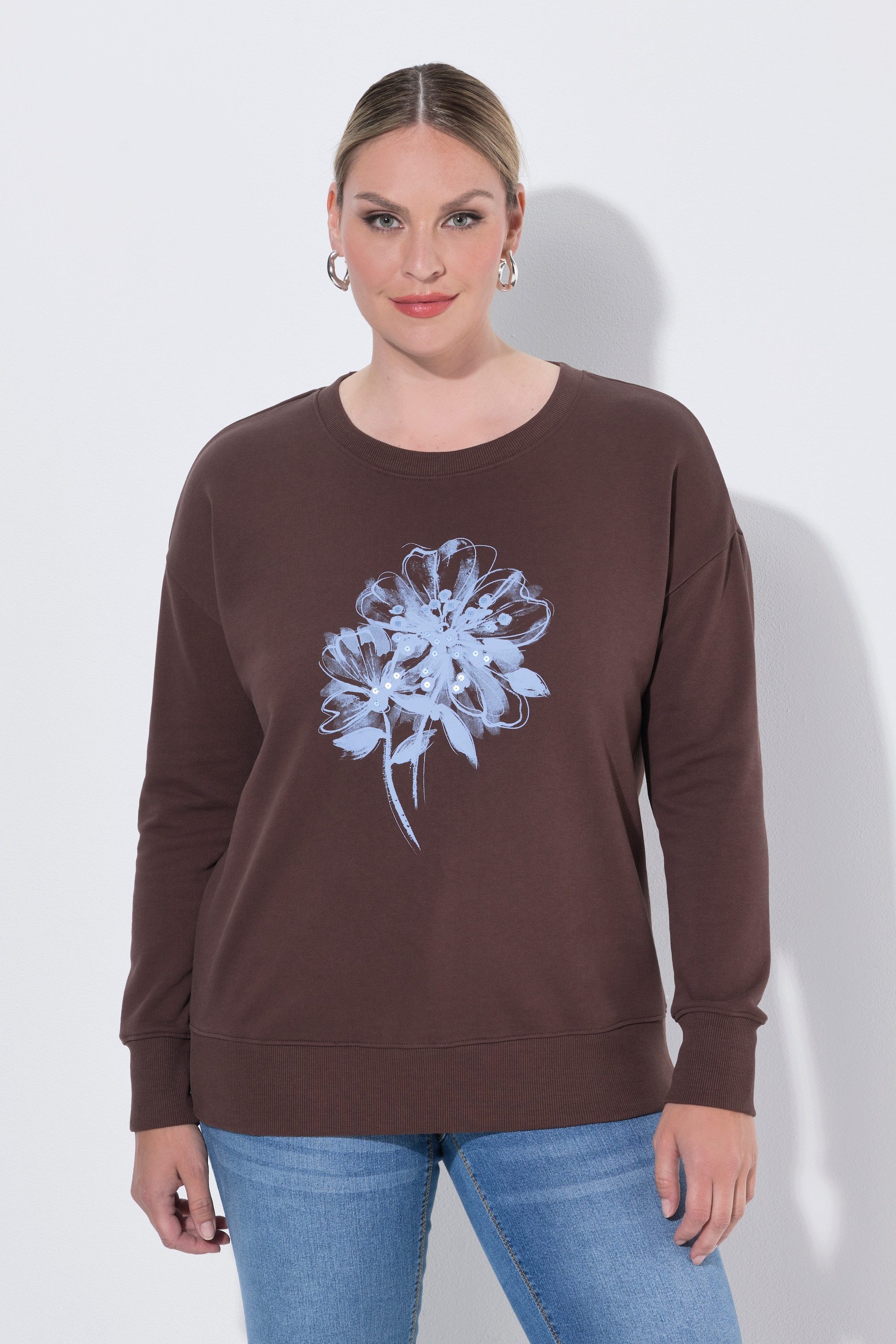 MIAMODA Sweatshirt Sweatshirt Loose Fit Blume mit Pailletten