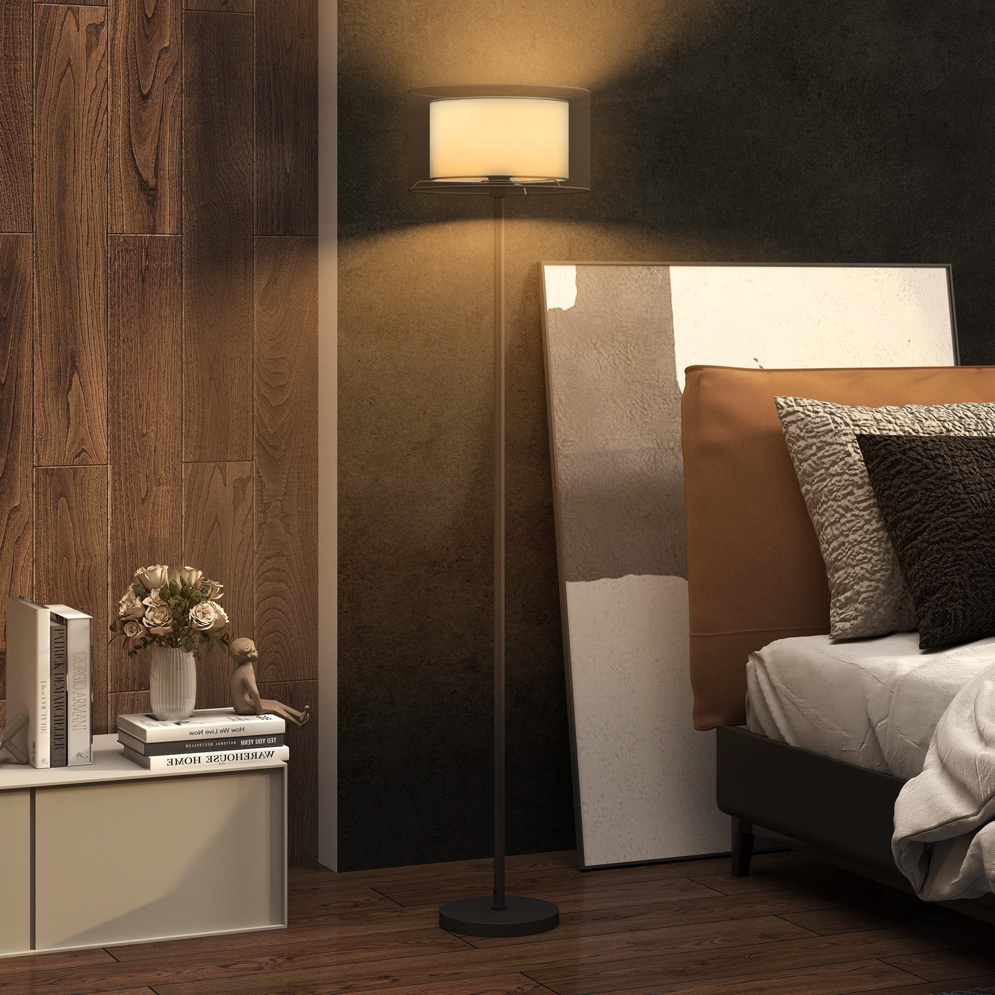 HOMCOM Stehlampe Stehleuchte mit E27 Fassung, Standlampe mit Fußschalter, Schwarz, Fußschalter, ohne Leuchtmittel, für Schlafzimmer, Wohnzimmer, 33 x 33 x 152,5 cm