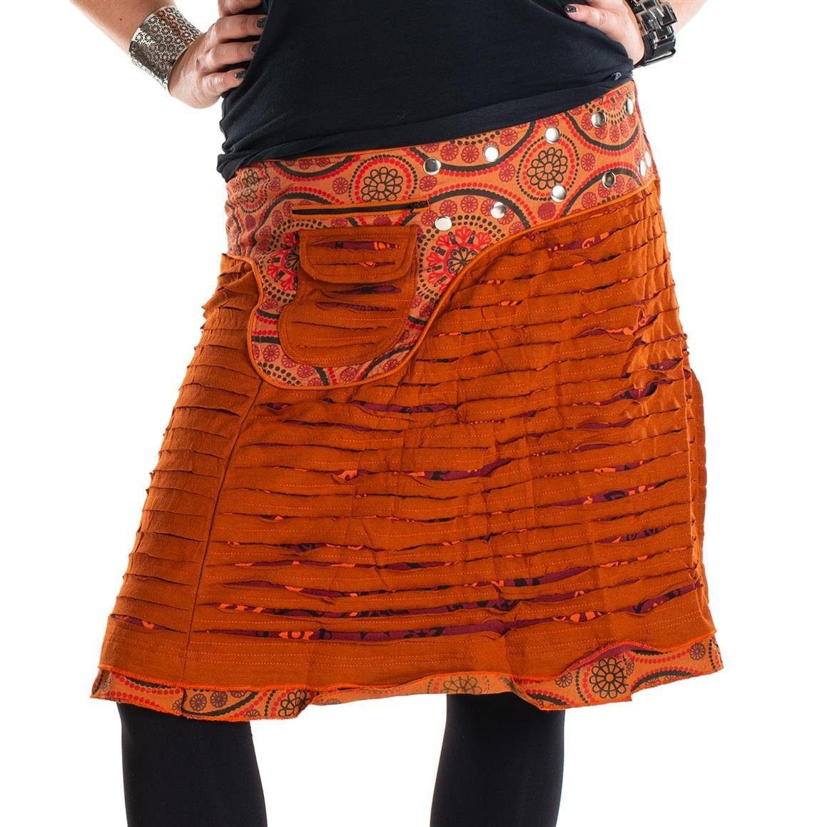 Vishes Wickelrock Rock Druckknöpfe Cutwork Blumen Mandala Sidebag Goa, Elfen, Hippie, Ethno Style dunkelrot-orange