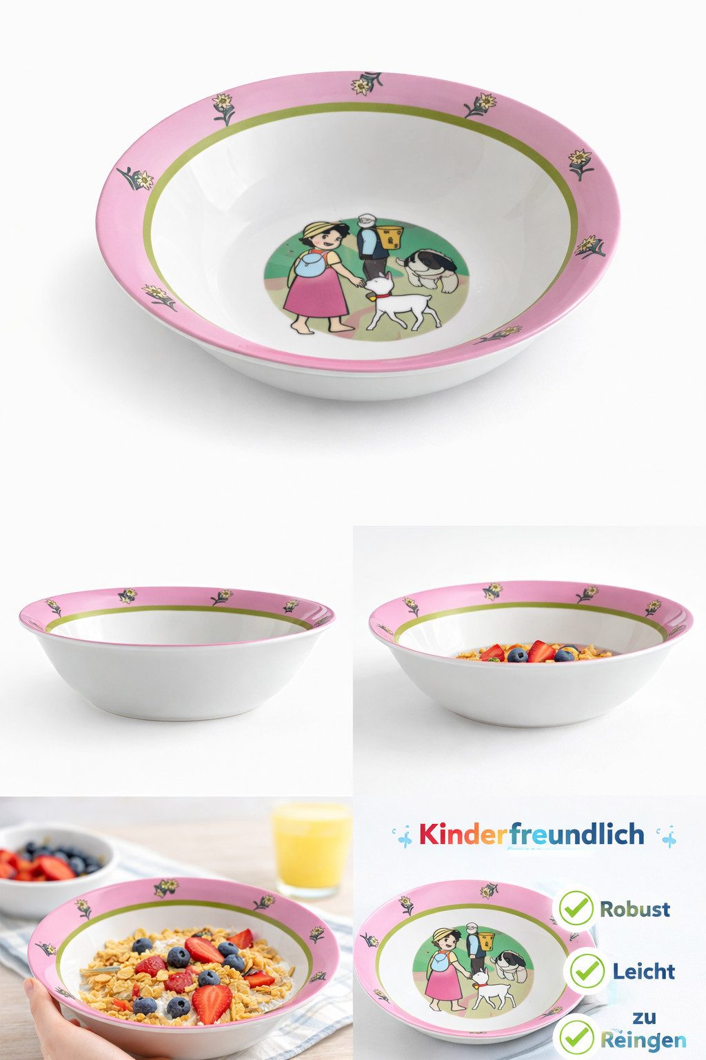 Rungassi Kinderschüssel Kinder Schälchen mit Heidi Motiv Ø 16,5 cm Rosa Keramik, Keramik
