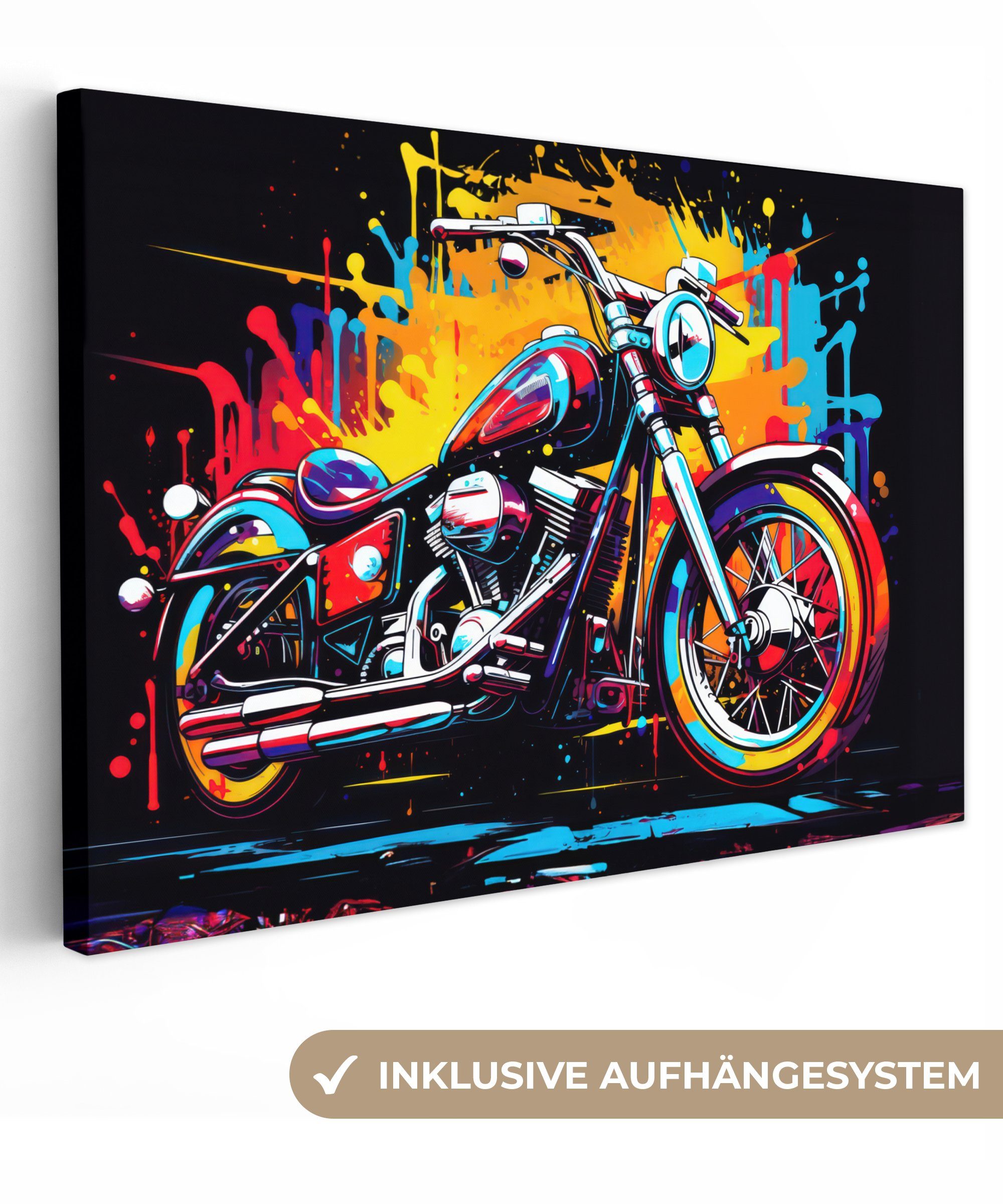OneMillionCanvasses® Leinwandbild Motorrad - Fahrrad - Graffiti - Neon - Fa günstig online kaufen