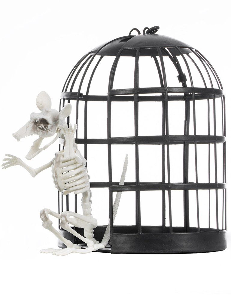CHAKS Dekoobjekt Gruselige Skelett Ratte im Käfig 17x23 cm, Hallow