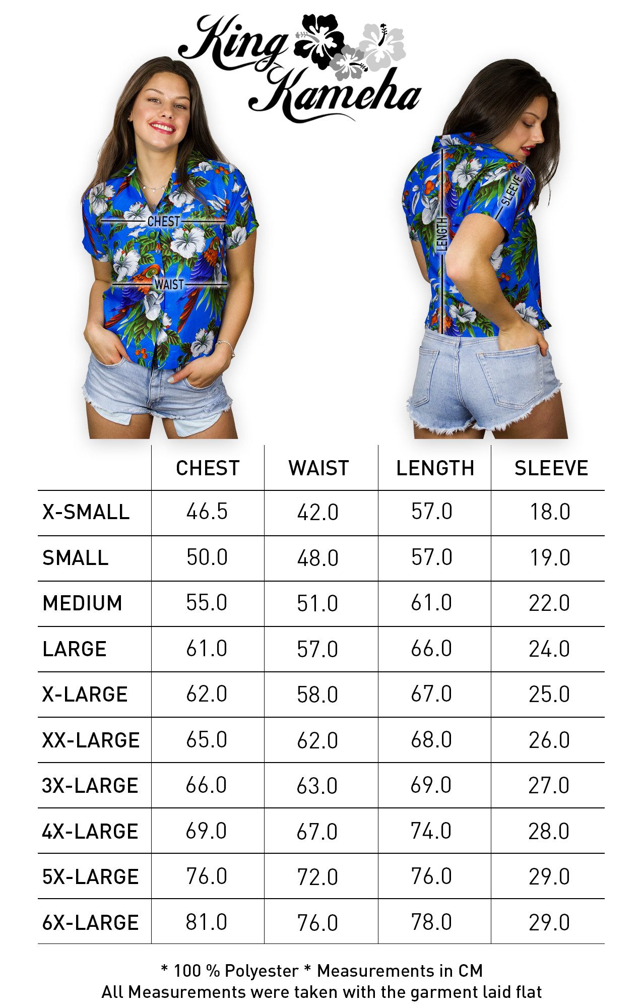 King Kameha Hawaiihemd Cherryparrot Funky Hawaiibluse Damen Kurzarm Front-Tasche Stylish