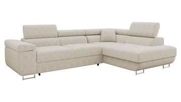 MIRJAN24 Ecksofa Torezio Cord, mit Bettkasten und Schlaffunktion, Einstellbare Kopfstützen, 274x203x70-90 cm