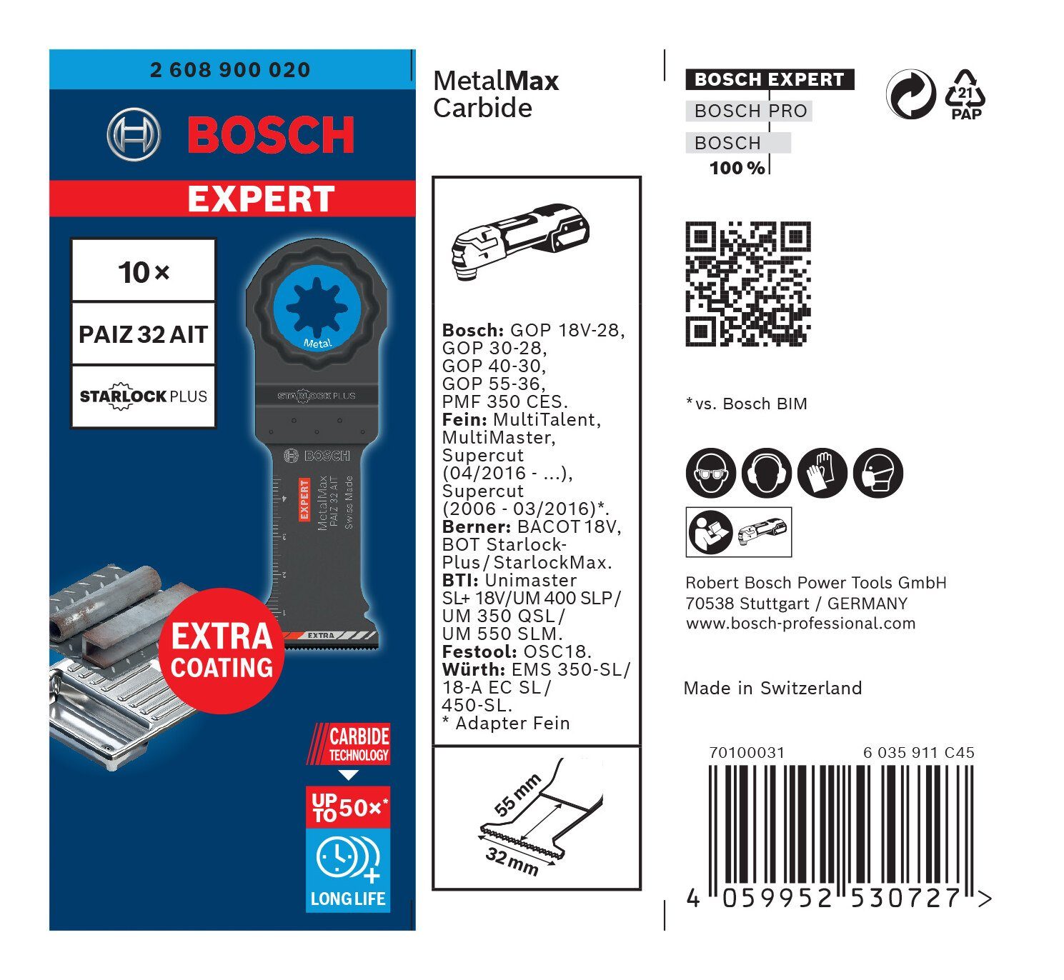 BOSCH Tauchsägeblatt Expert 10er-Pack 32 x MetalMax mm 50 (10 Stück), PAIZ - - Expert AT Carbide 32 MetalMax