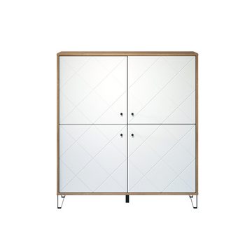 Lomadox Highboard TORINO-19, weiß matt modern mit Metallfüßen 123/136/40 cm