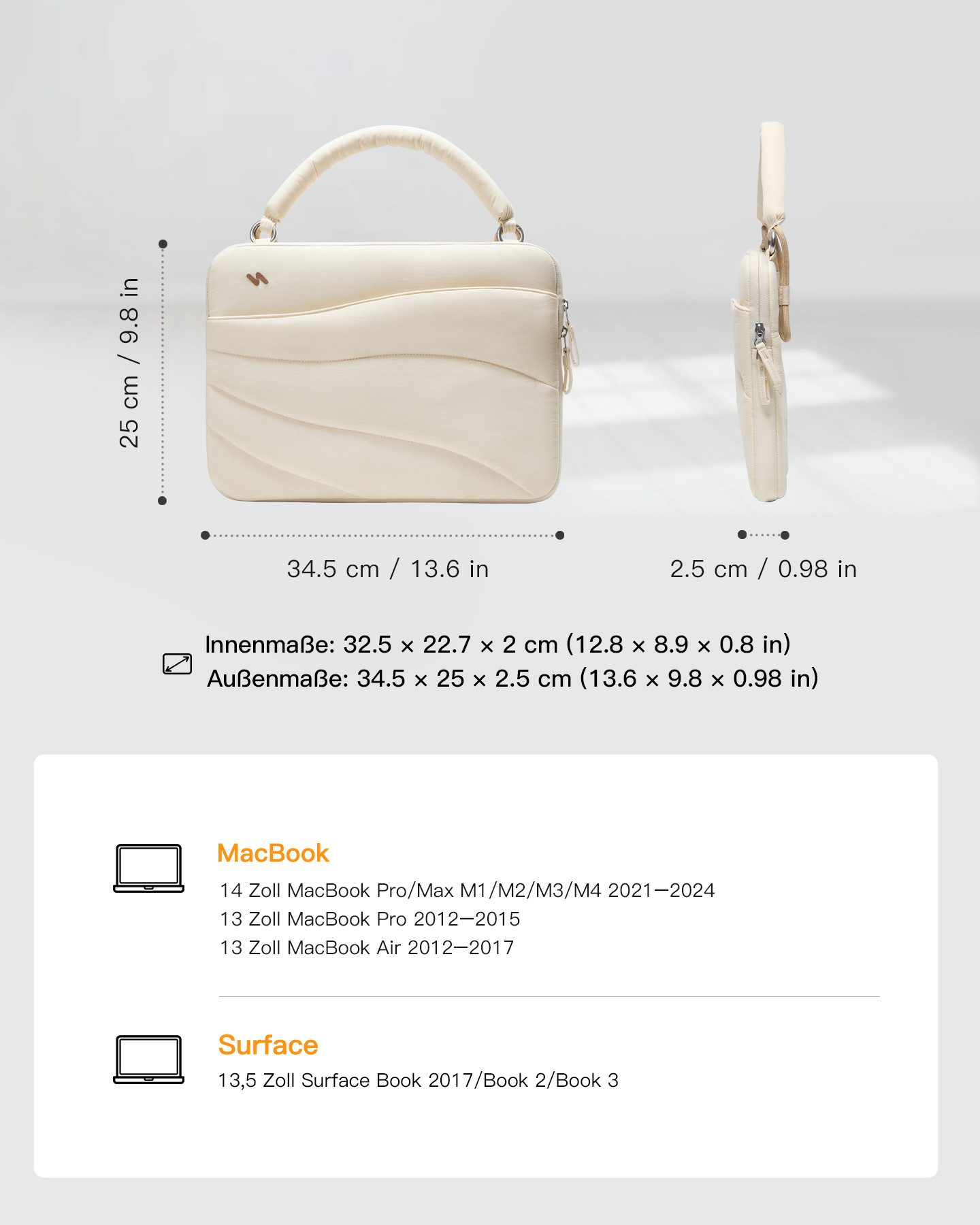 Inateck Laptoptasche 360° Schützende Notebook Hülle, für 13-14 Zoll MacBook Pro/Air M5 M4