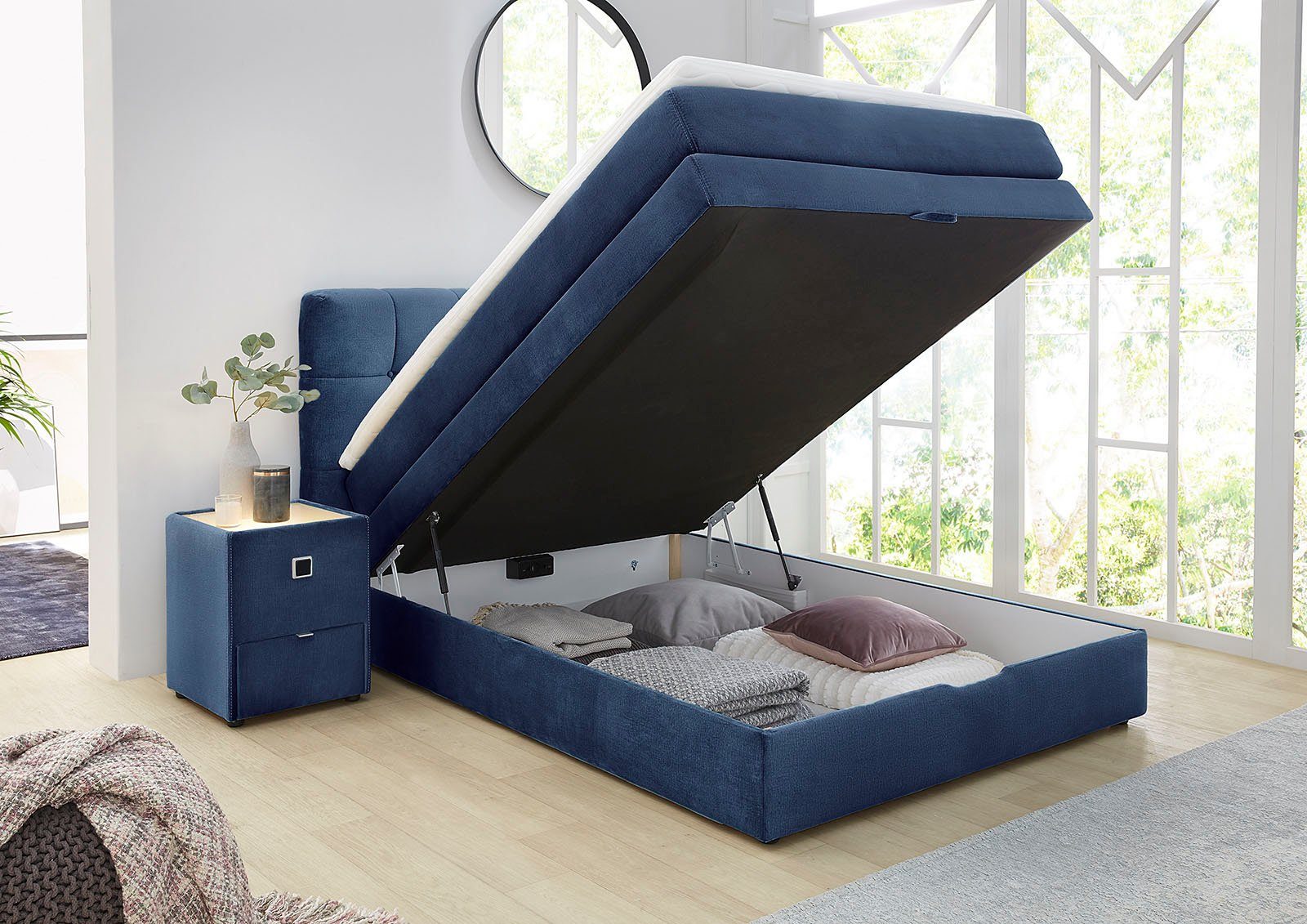 Jockenhöfer Gruppe Boxspringbett AMY in Samt, erhältlich in den Breiten 120cm & 140cm, mit Bettkasten und Topper