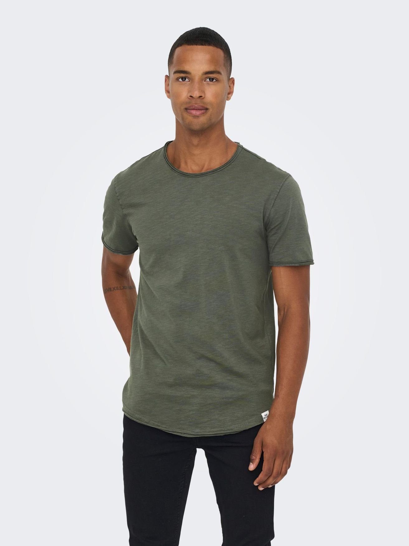 ONLY & SONS T-Shirt Langes Rundhals T-Shirt Einfarbiges Kurzarm Basic Shirt ONSBENNE 4783 in Grün-2