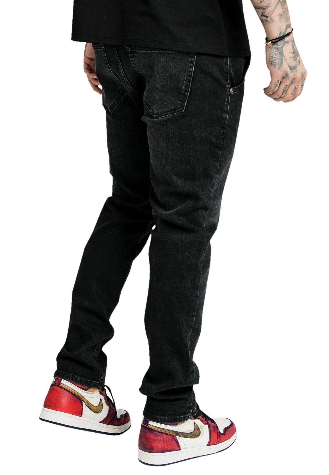 Jeans Herren Straight-Jeans Black RECYCLED SikSilk DENIM STRAIGHT SS-18037 Siksilk CUT