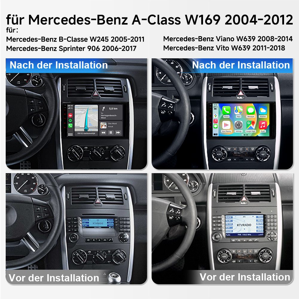 A-Sure Android 15 8-Core Für Mercedes-Benz A/B Klasse W169 W639 W245 GPS Navi Autoradio (RDS, Digitalradio (DAB), FM, AM, 1280*800 IPS Screen/8-Core CPU)