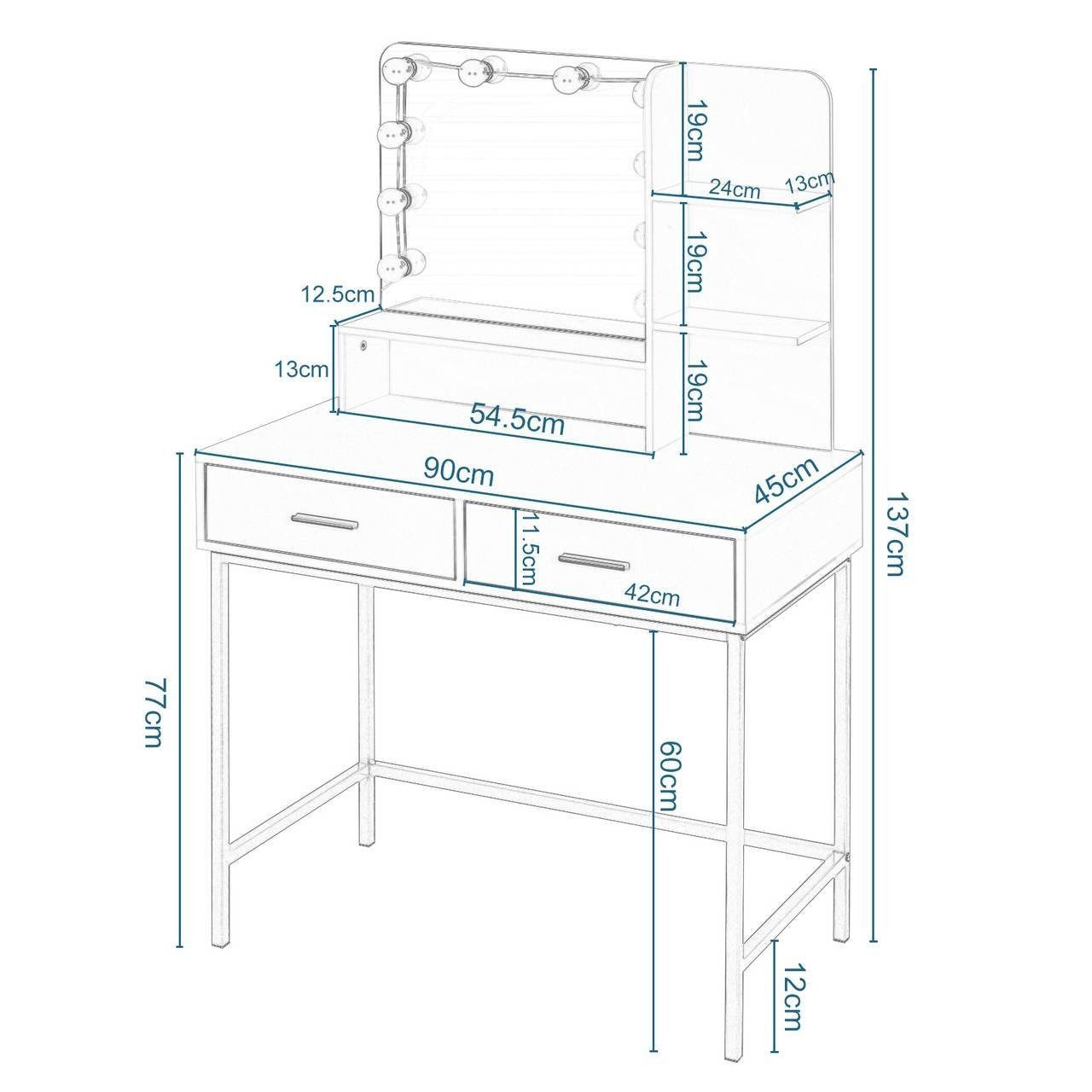 EUGAD Schminktisch (1-St), mit Beleuchtung, Spiegel und 2 Schubladen, weiß günstig online kaufen