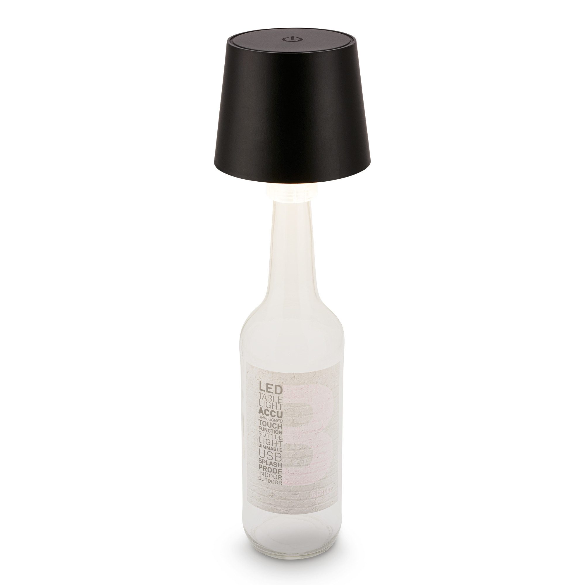 Briloner Leuchten LED Tischleuchte Akku kabellos Aufsatz für Flaschen, LED fest integriert, LED Flaschenlampe 10,5 x 11,5 cm (DxH) 1,8W Schlafzimmer Wohnzimmer