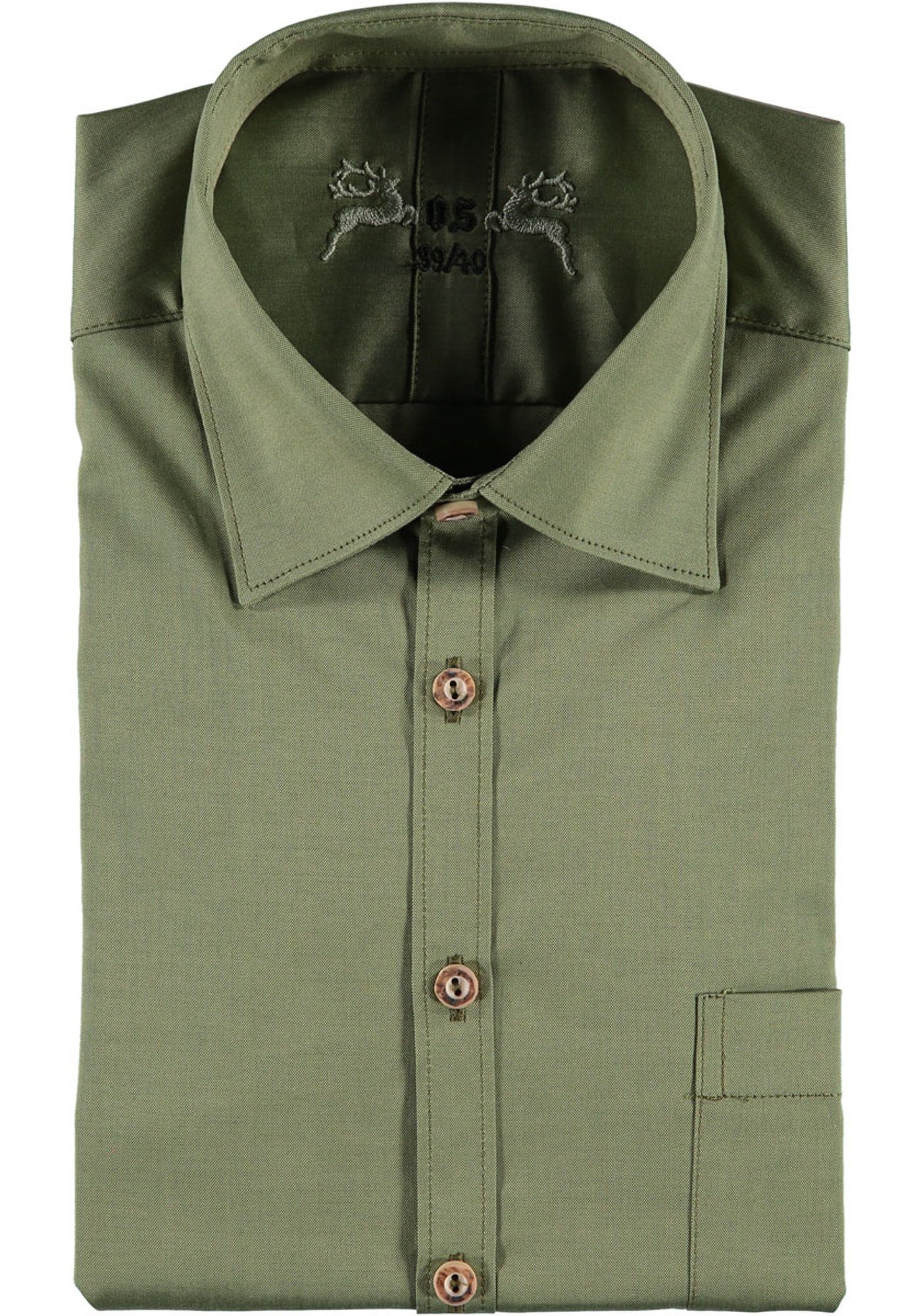 OS-Trachten Trachtenhemd Addoya Herren Langarmhemd mit aufgesetzter Brusttasche khaki/schlamm